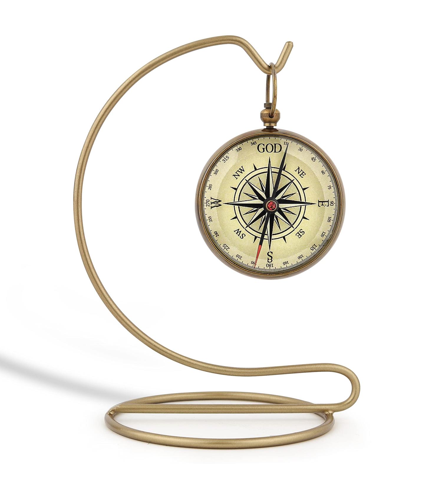 God is My Guide Brass Compass with Stand - Engraved Scripture Prayer Religious Gift - Perfect for Baptism, Confirmation, First Communion, Graduation - Buy Online on GoSupps.com