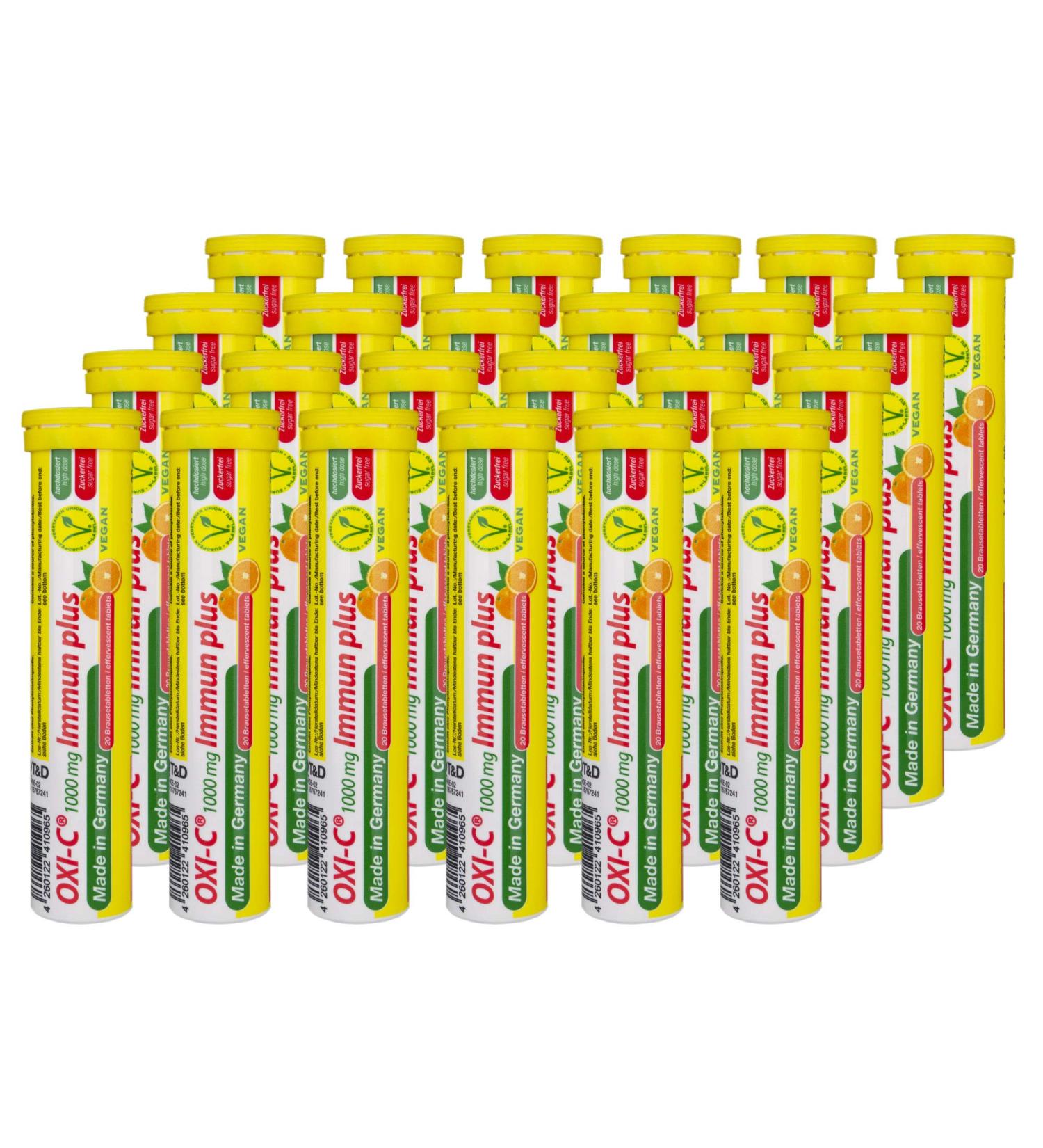 1000 mg Vitamin C Effervescent Tablets - 24 Pack | Orange Flavor | Oxi-C Immune Plus | T&D Pharma | Made in Germany - Buy Online on GoSupps.com