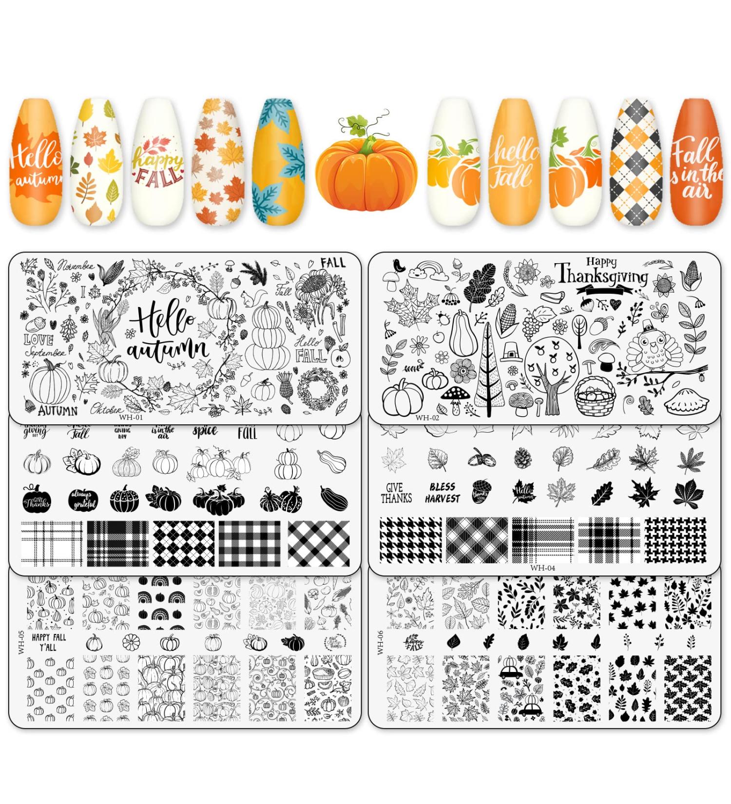 Whaline Thanksgiving Nail Art Stamping Plate Kit - Pumpkin, Maple, Autumn Blessing Collection | DIY Manicure Salon - Buy Online on GoSupps.com