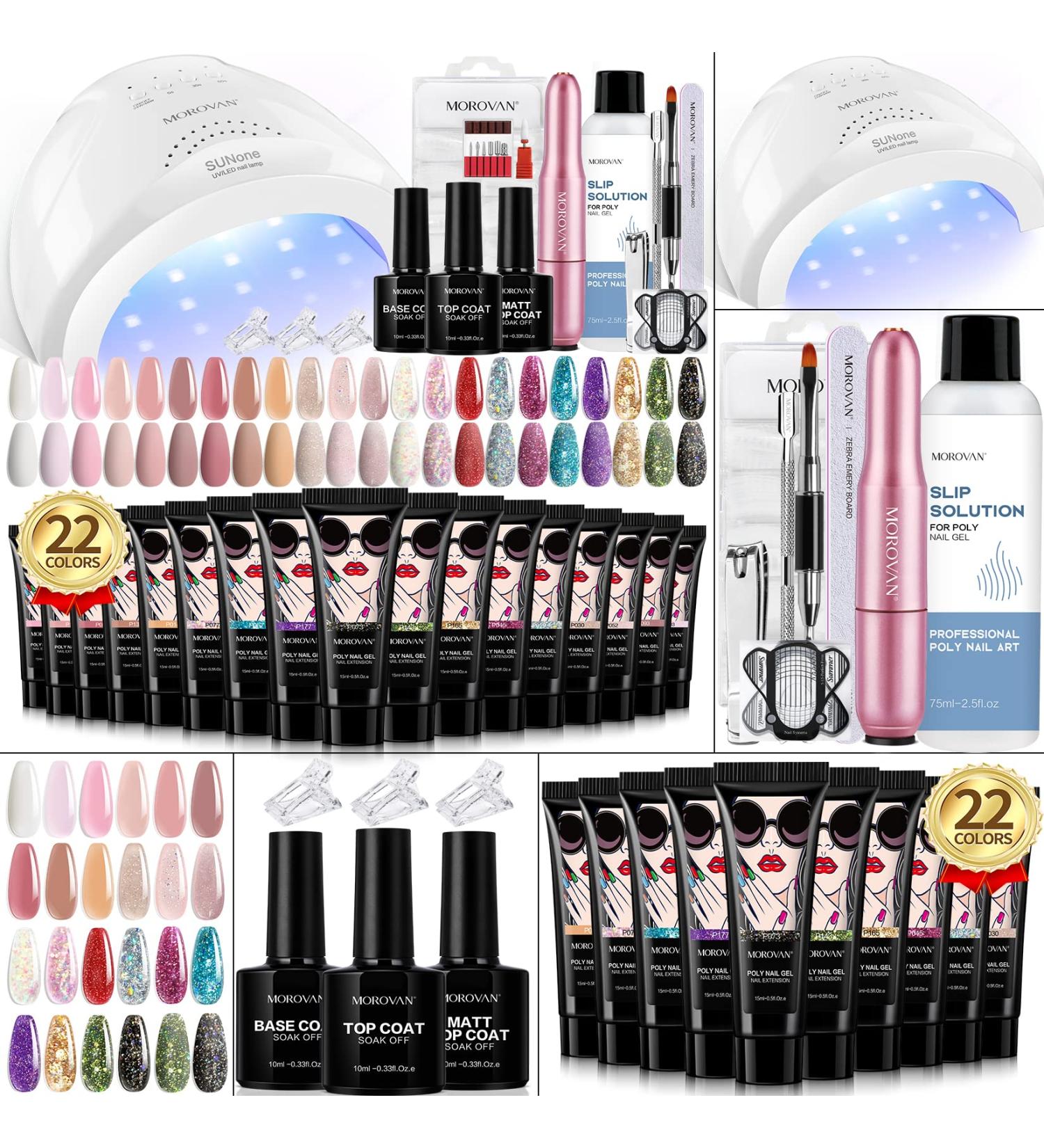 Morovan Poly Gel Nail Kit - 22 Colors with LED Lamp & Drill Set for DIY Nails - Manicure Starter Kit - Buy Online on GoSupps.com