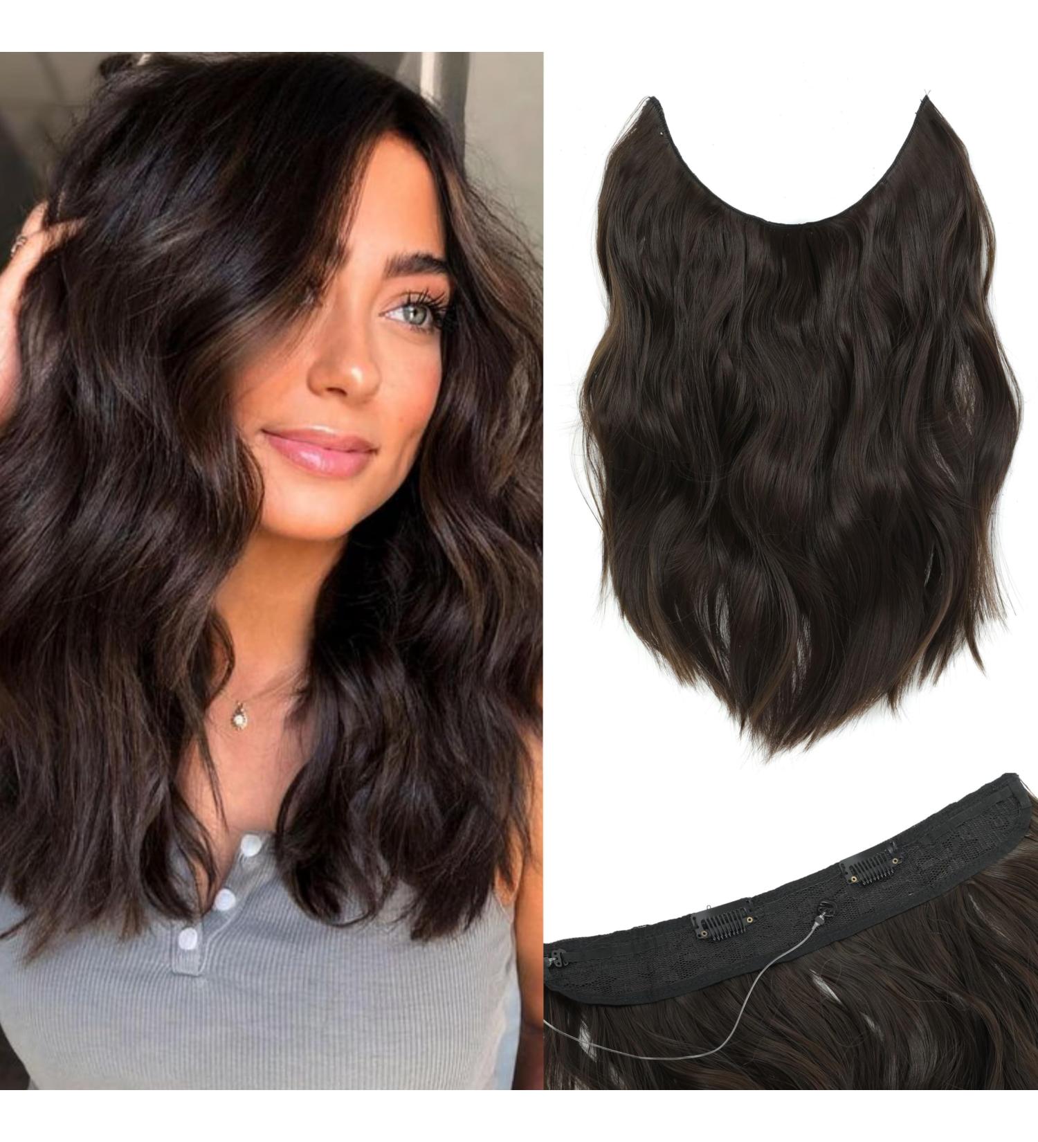 Ms Taj Halo Hair Extensions Natural Dark Brown - Adjustable Size Curly Clip-in Hairpiece for Women - 12inch - Buy Online on GoSupps.com