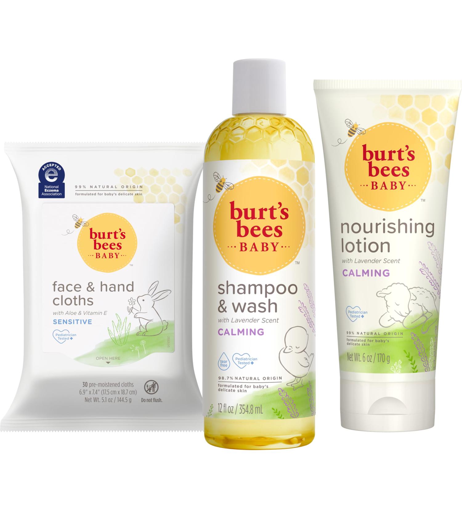 Burt's Bees Baby Gift Set for Baby Showers Includes Baby Essentials Shampoo and Wash with Lavender Body Lotion Wipes and Cloths Naturally-Derived Origin Skincare 3 Count - Buy Online on GoSupps.com