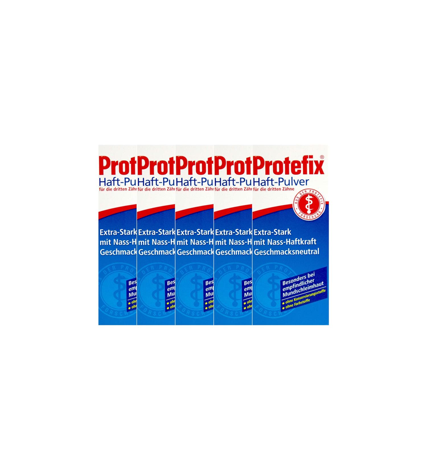 5x PROTEFIX adhesive powder 50g PZN 01381004 Extra strong with wet adhesive power
