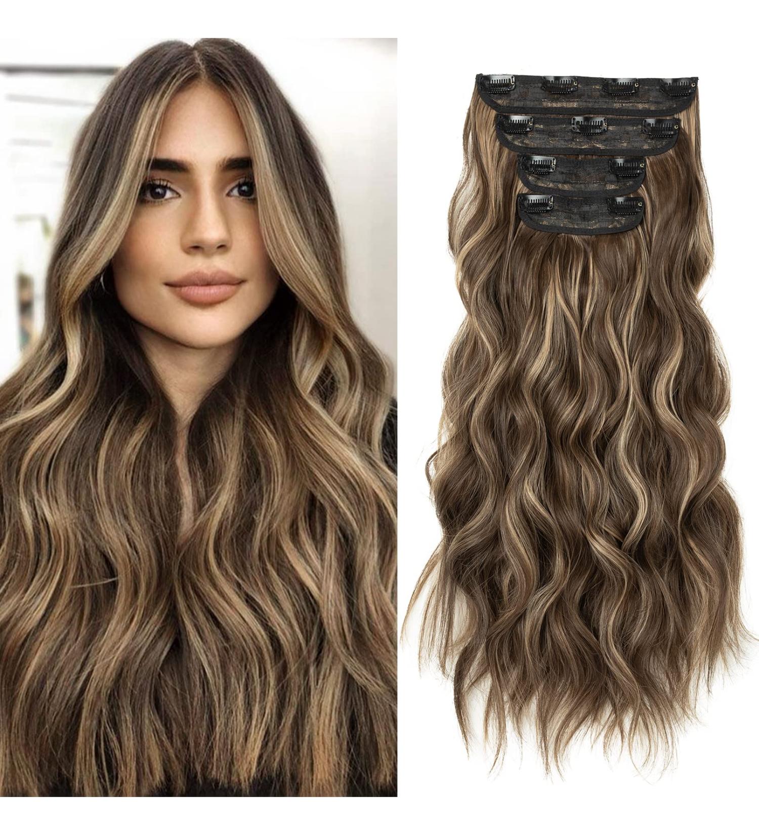 REECHO Blonde Hair Extensions 4PCS Clip in Hair 20 Thick Long Beach Wave Synthetic Hairpieces 6H12-Chocolate Brown with Blonde Highlights, 24 Inch, Pack of 4, 280g - Buy Online on GoSupps.com