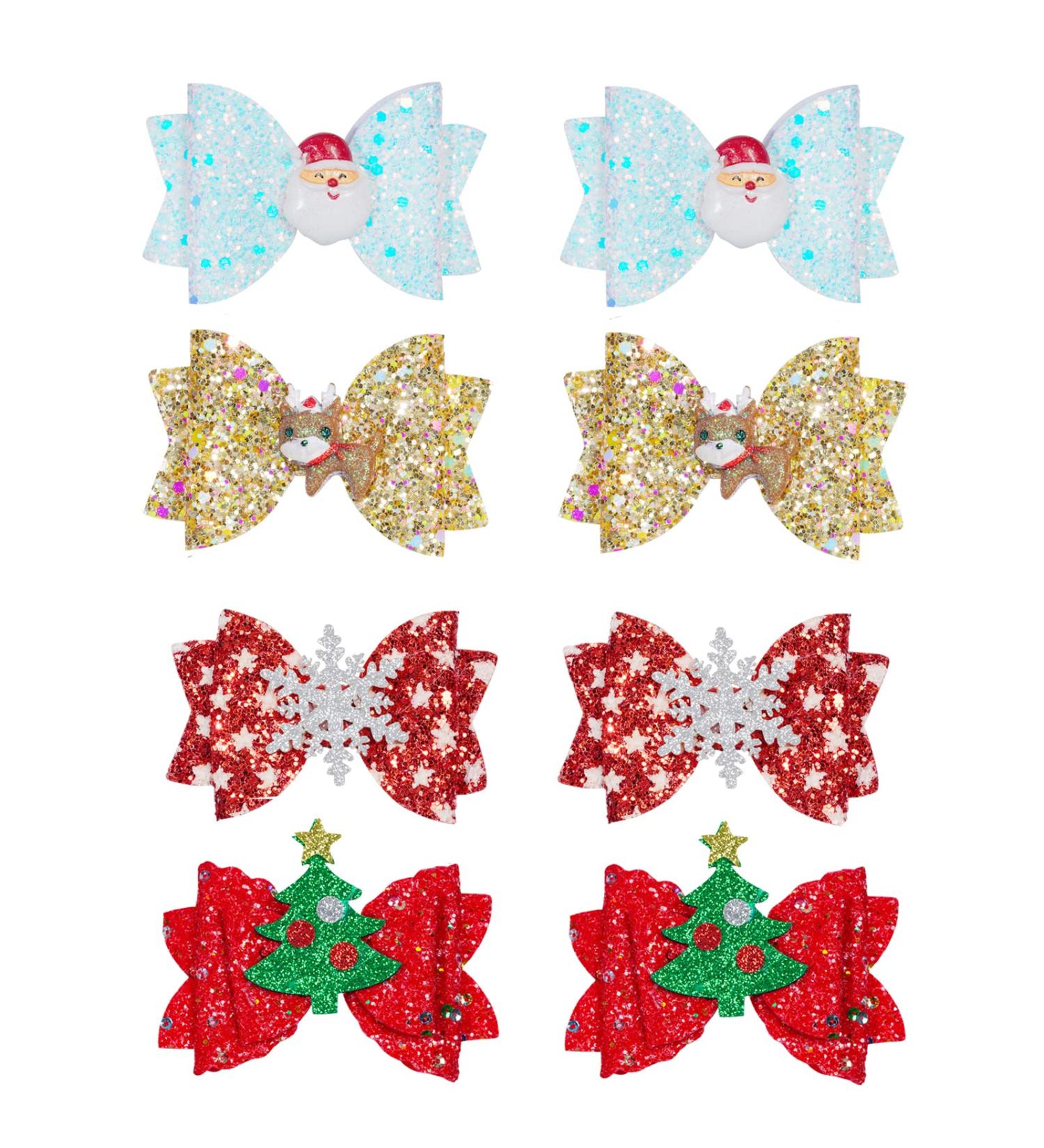 8pcs Christmas Hair Clip Set - Festive Sequined Bow Santa Claus Elk Snowflake Christmas Tree Hair Accessories for Girls Party - Buy Online on GoSupps.com
