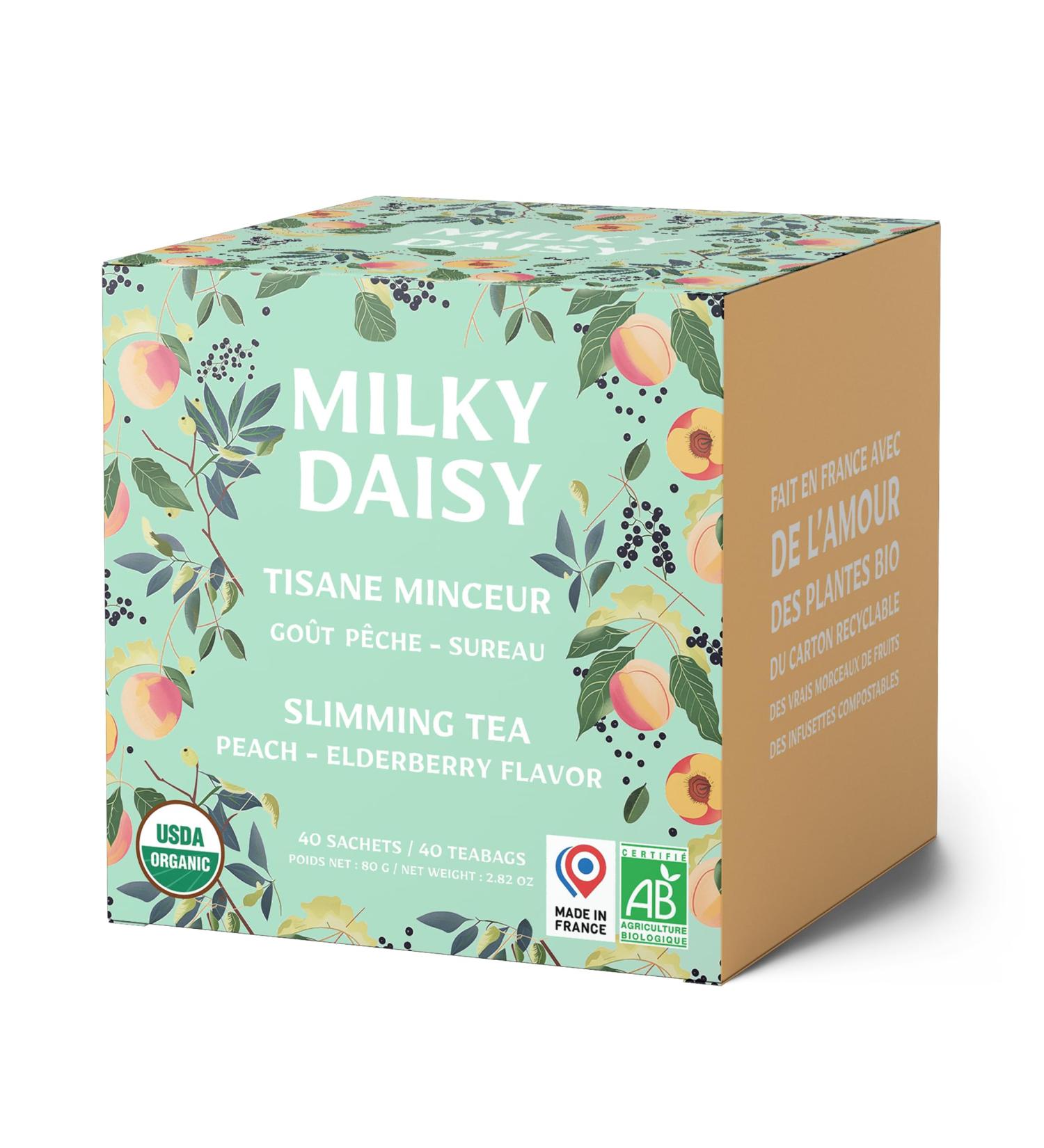 Milky Daisy - Organic Slimming Herbal Tea - Elderberry Peach Flavor - Draining and Slimming - 40 Sachets - Buy Online on GoSupps.com