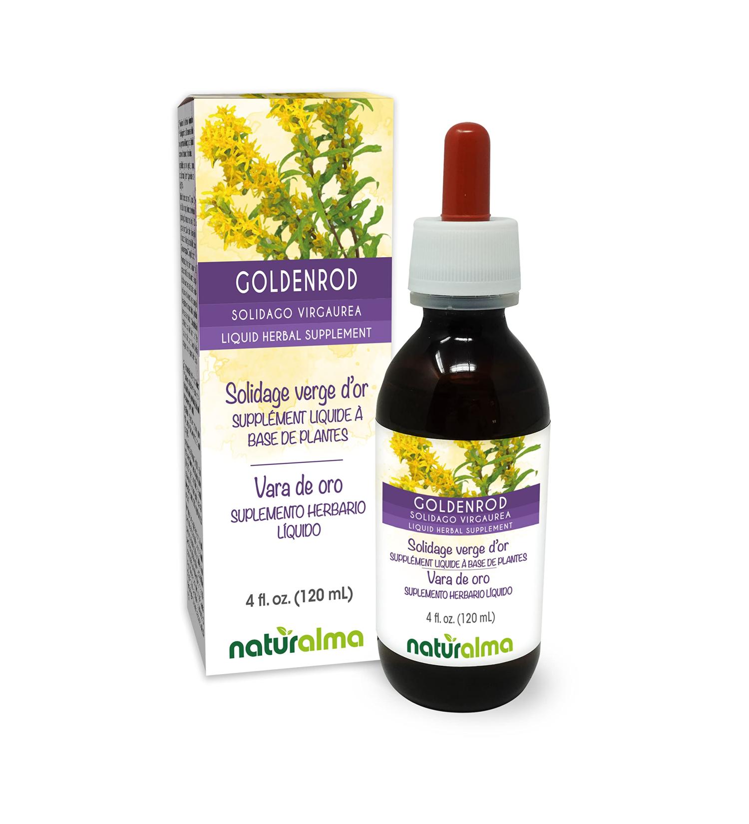 Goldenrod Herb with Flowers Tincture | Alcohol-Free Naturalma Liquid Extract | 4 fl oz Herbal Supplement | Vegan | Product of Italy - Buy Online on GoSupps.com