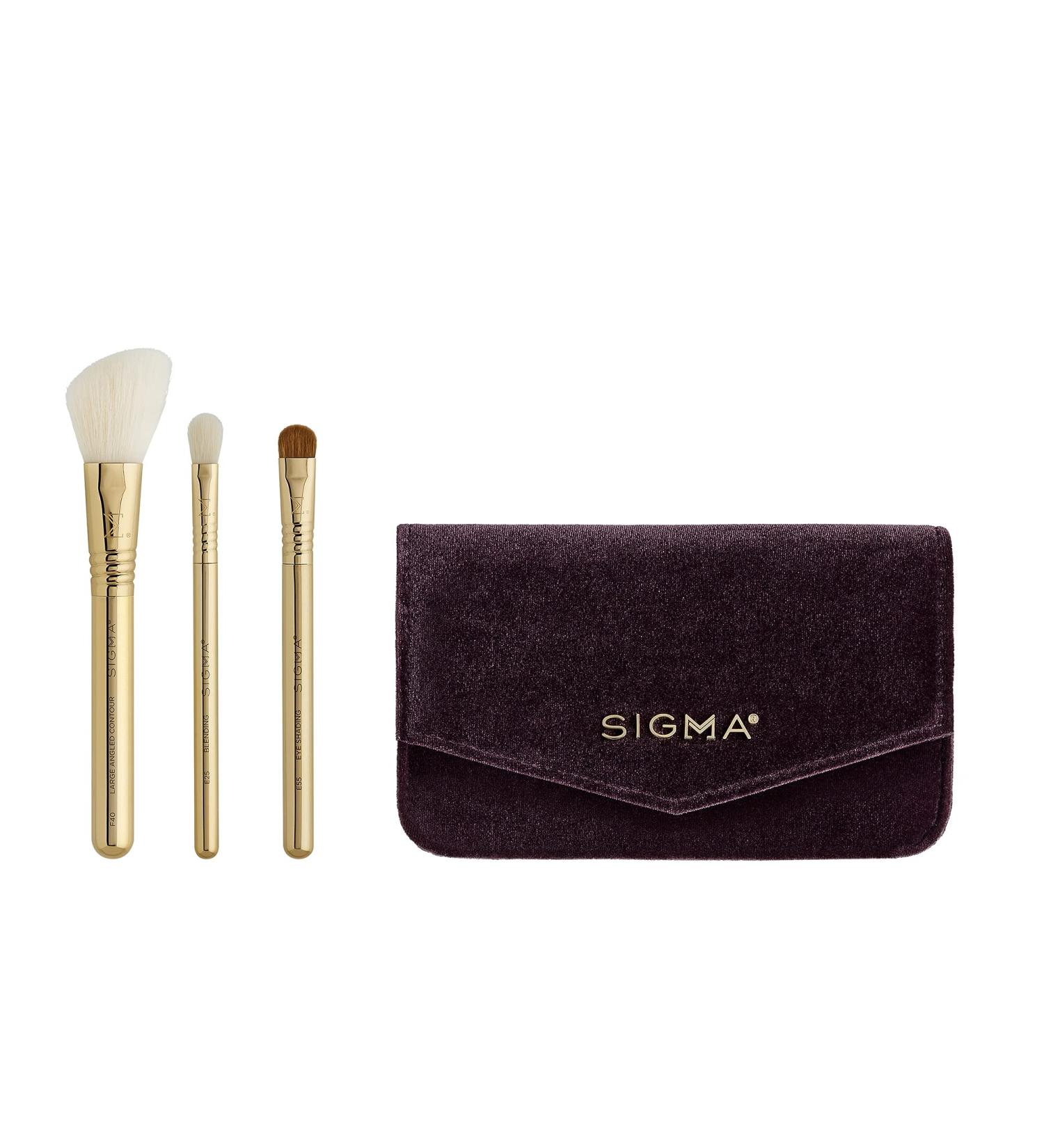 Sigma Beauty Elite Essential Trio Brush - Premium Gold Makeup Brushes for Flawless Application | International Shipping Available - Buy Online on GoSupps.com