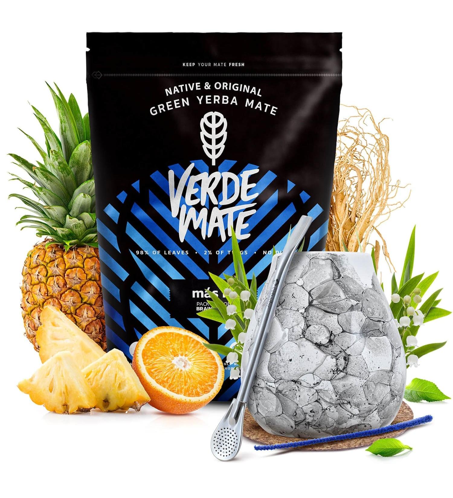 Set de yerba mat avec accessoires | Verde Mate Green Mas IQ | Yerba mat stimulant | Calebasse bombilla et accessoires | Caf ine naturelle | Yerba mat br silien | 500g | 0 5kg
