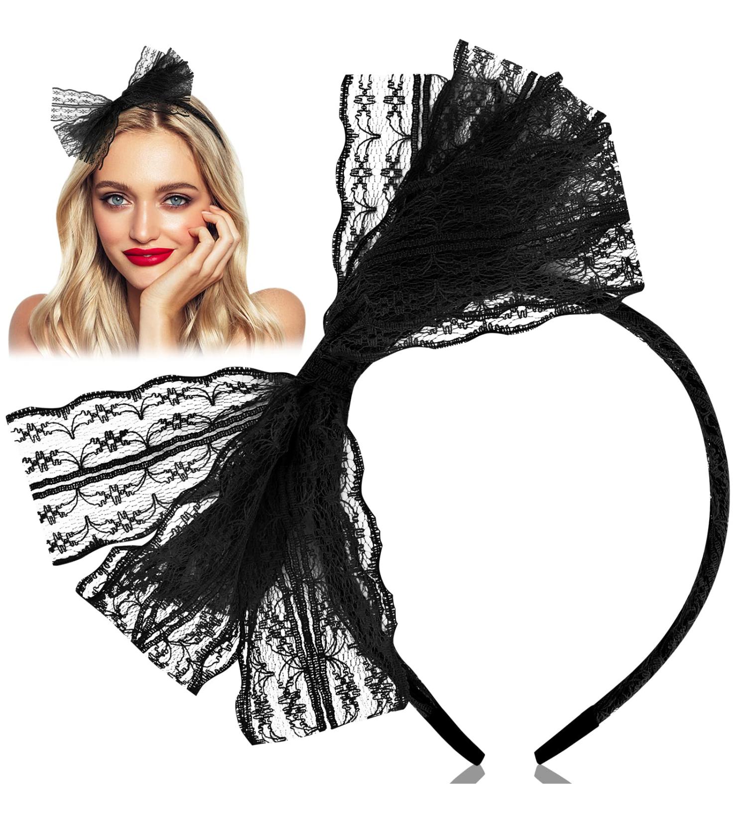 PROUSKY Neon Lace Bow Headband Elastic Women's 1980s Neon Lace Headband 1980s Cosplay Hair Hoop Hair Accessories for Women and Girls Good for Carnival Christmas Party Daily Decoration Black - Buy Online on GoSupps.com
