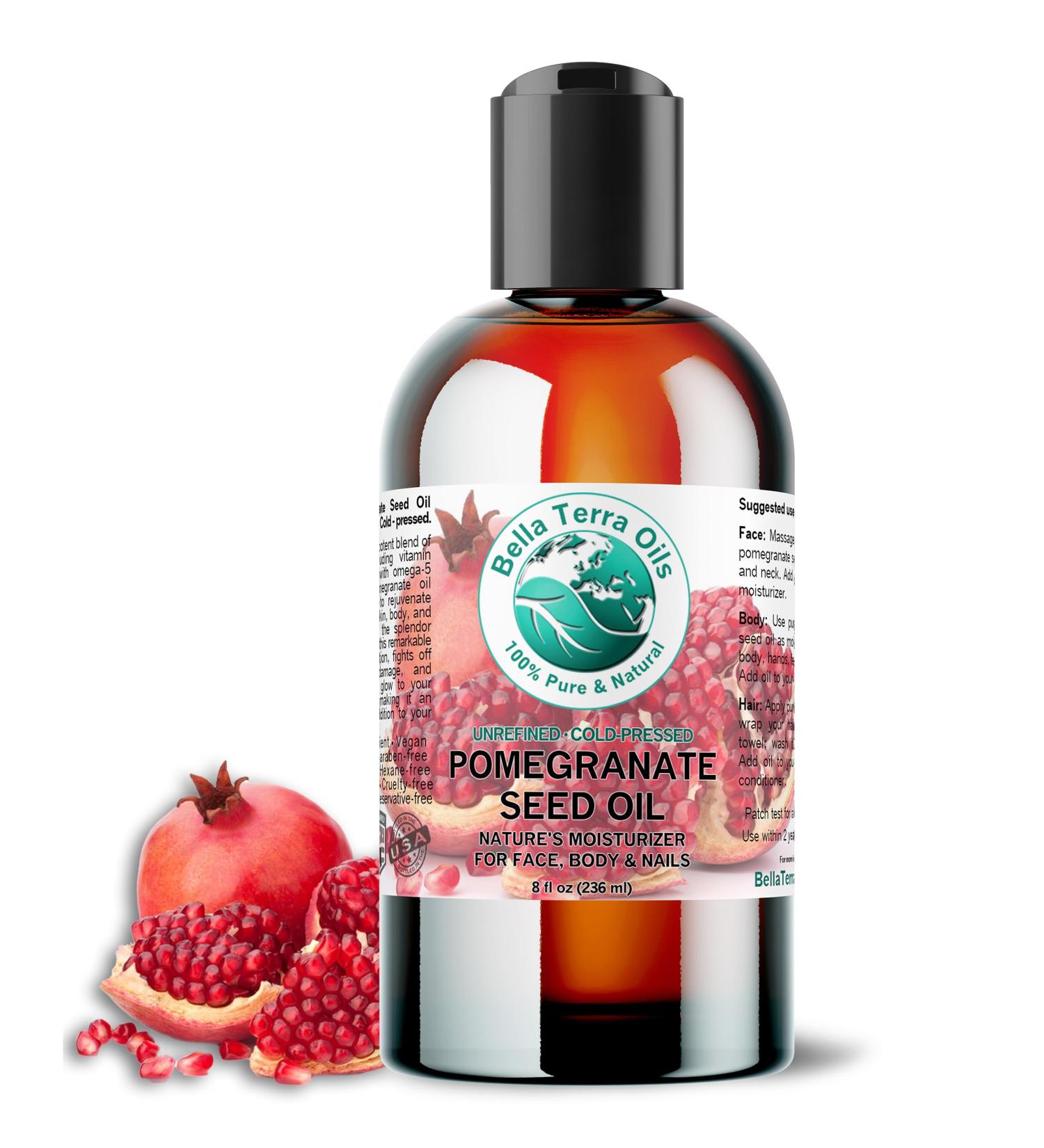 Bella Terra Oils - Organic Pomegranate Seed Oil 8 oz - Rich in Nutrients for Skin Hydration Cold-Pressed from Organic Pomegranate Kernels 8 Fl Oz (Pack of 1) - Buy Online on GoSupps.com