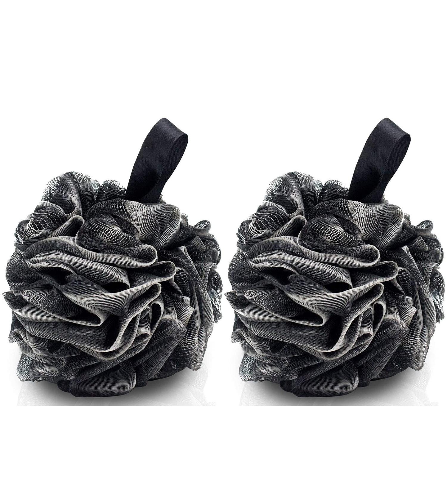 Buy Bath Sponge 2 Pack - Bamboo Charcoal Shower Puff & Loofahs for Skin Care | Large Black Pouf Balls - International Shipping Available - Buy Online on GoSupps.com