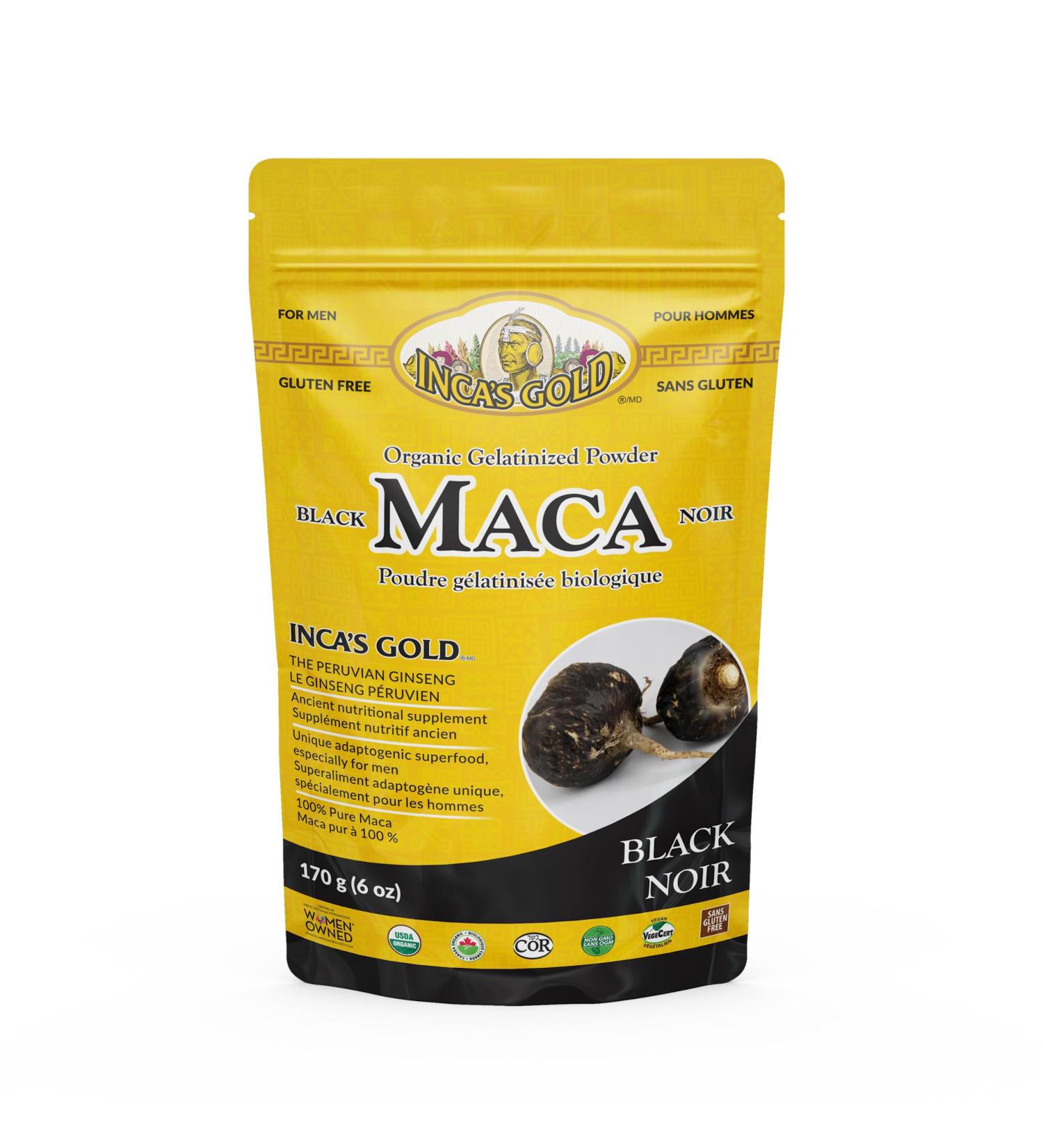 Inca's Gold Organic Black Maca Gelatinized Root Powder for Men - 170g | Boost Energy & Stamina | International Shipping Available - Buy Online on GoSupps.com