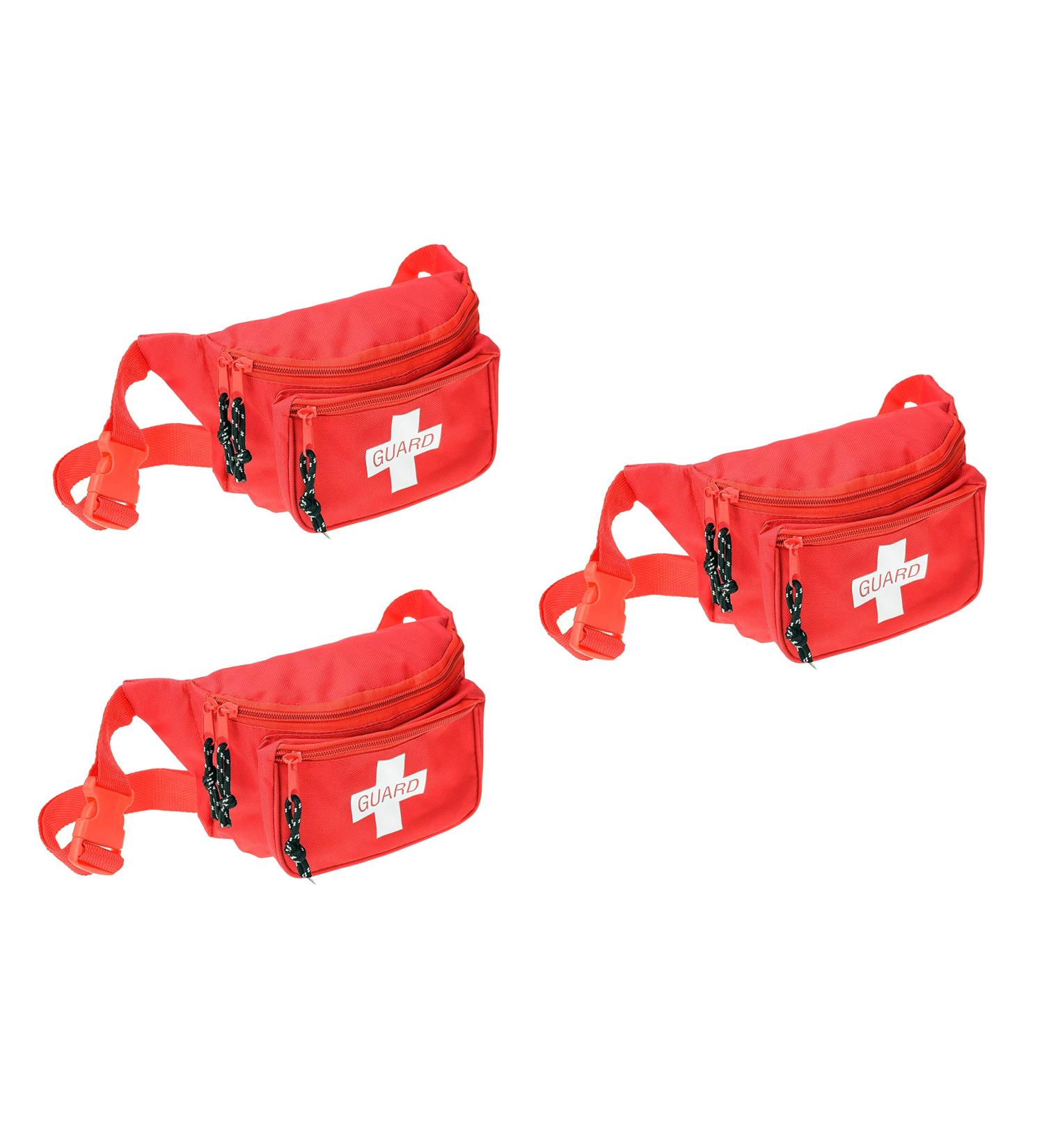Dealmed Red Lifeguard Fanny Pack - Logo Design, E-Z Zipper, 3 Pockets (Pack of 3) - Adjustable Waist Strap - Buy Online on GoSupps.com