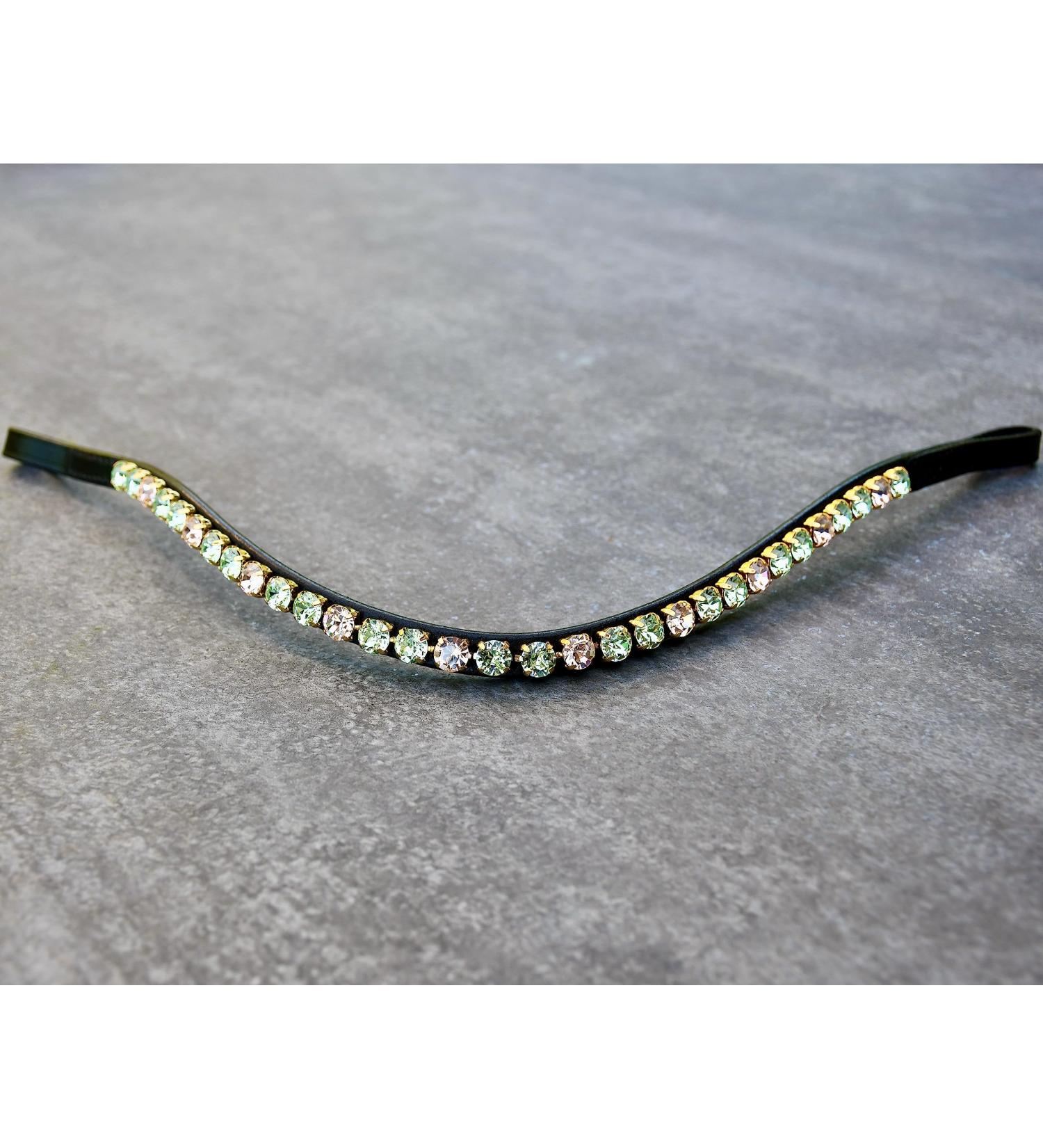 Happy Horses Horse Head Struggle - Light Green & Apricot with Glitter Stones | Premium Shetty Leather in Dark Brown - Buy Online on GoSupps.com