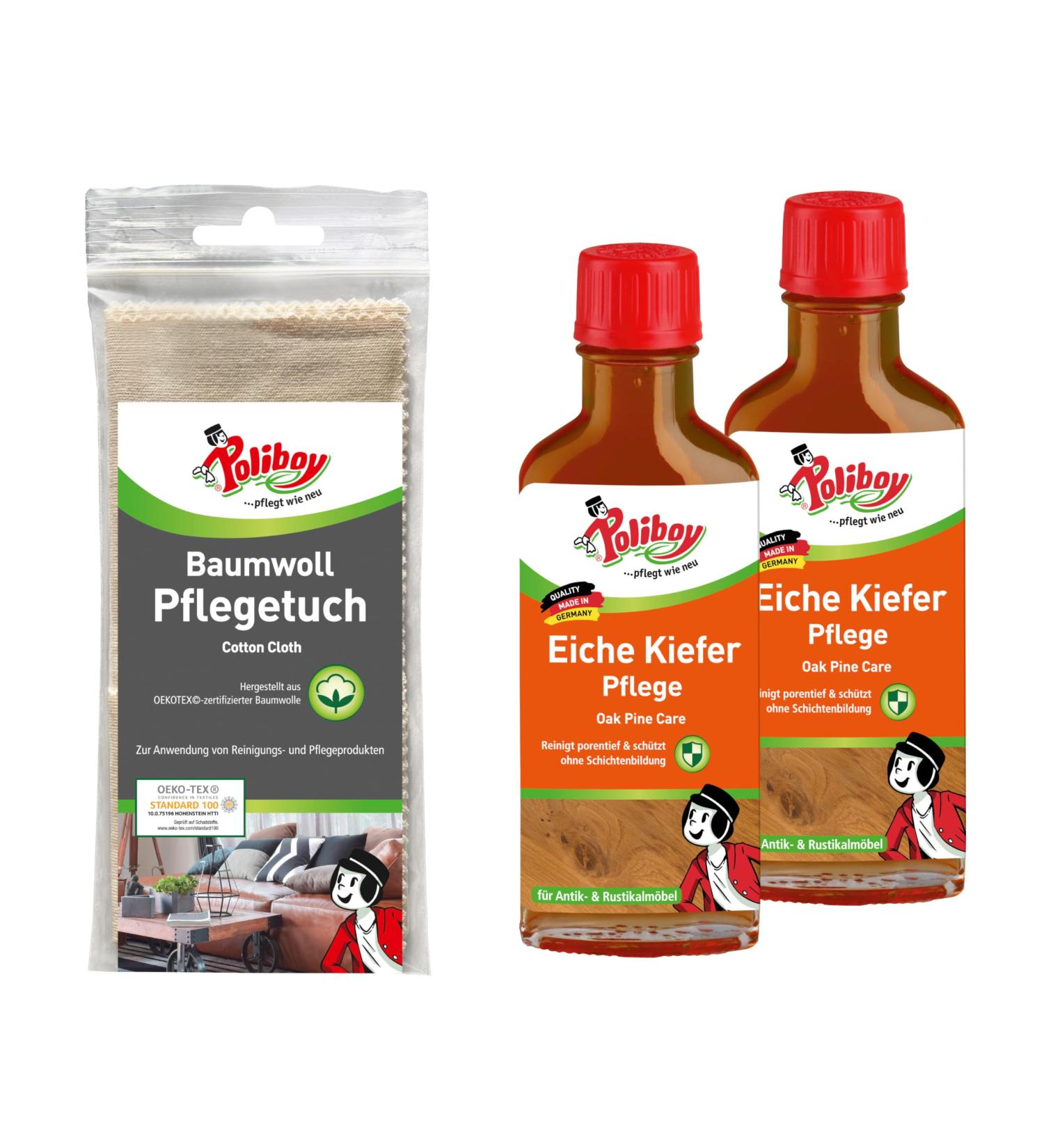 Poliboy Oak Care - Wood Polish for Antique & Rustic Furniture | 200 ml (2x100 ml) + Cotton Cloth | Made in Germany - Buy Online on GoSupps.com