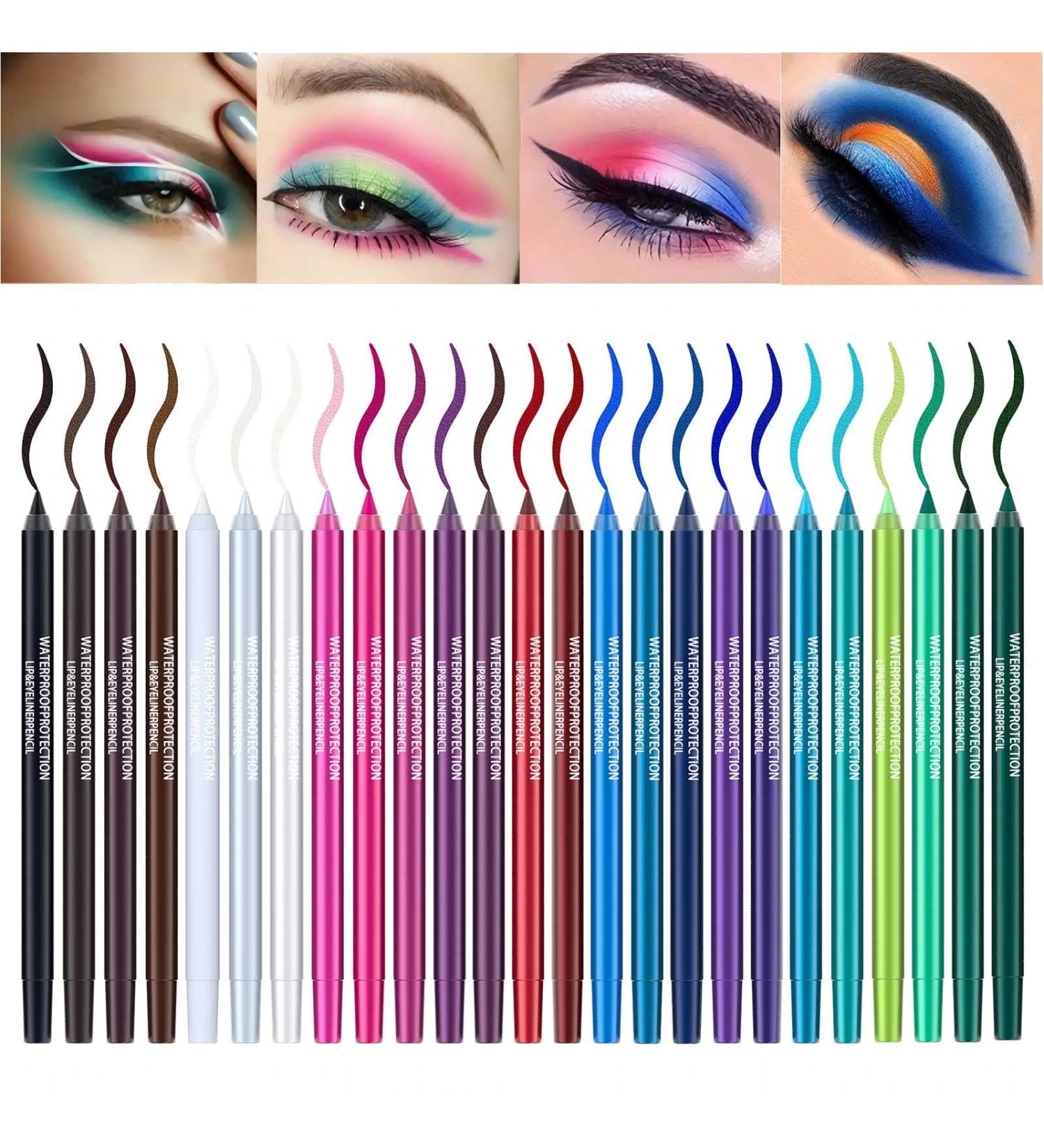 SUMEITANG 25 Colors Eyeliner Pencil Set - Rainbow Metallic Glitter Gel Pen Kit for Waterproof Eye Makeup - Buy Online on GoSupps.com