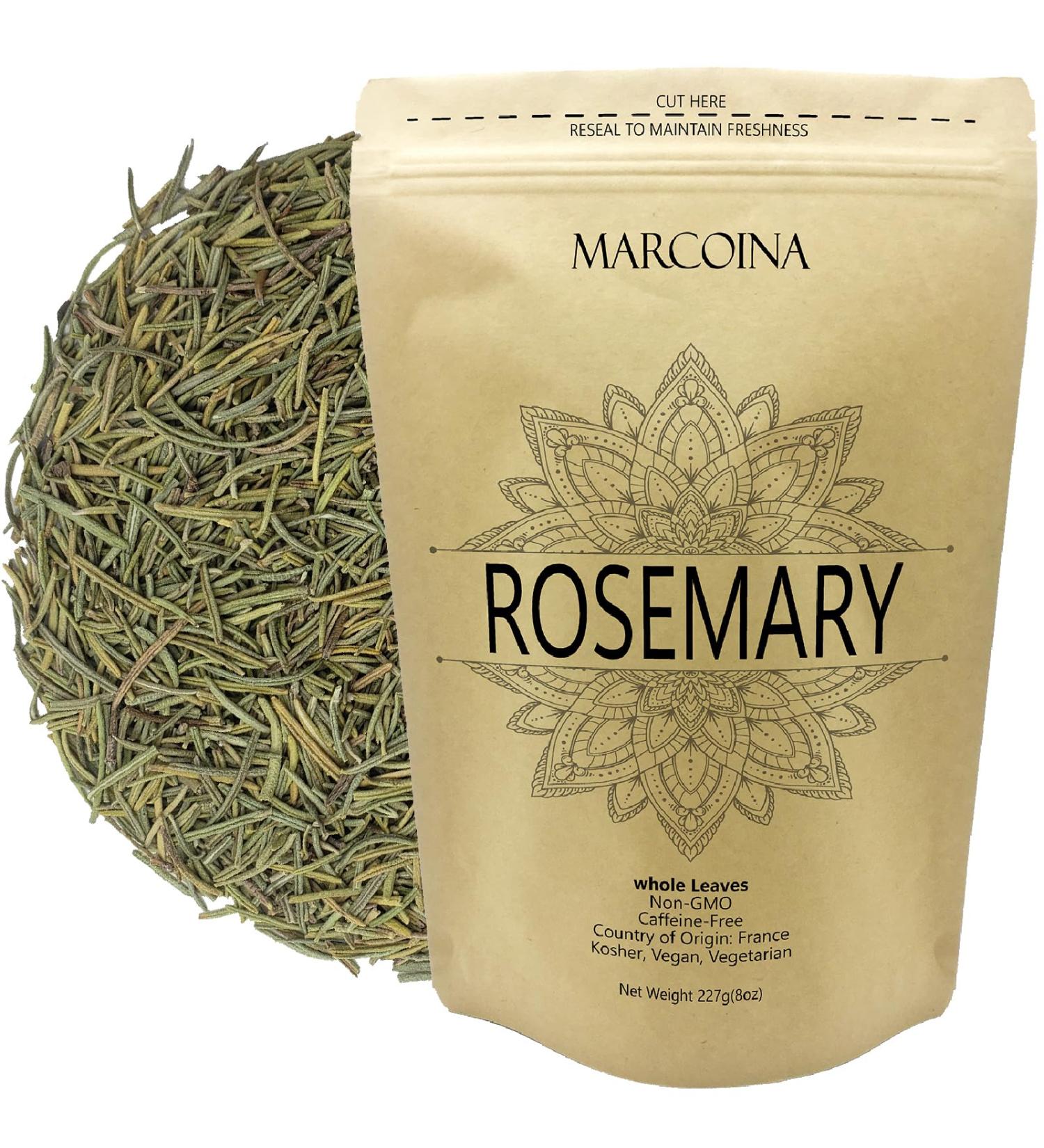 Pure Rosemary Leaves Herbal Loose Tea by Marcoina - Whole Leaves 227g in Resealable bag Caffeine-Free from France - Perfect for Hot Brews and Spices - Known as Salvia Rosmarinus. - 8oz. Rosemary Whole Leaves 227g(8oz) - Buy Online on GoSupps.com