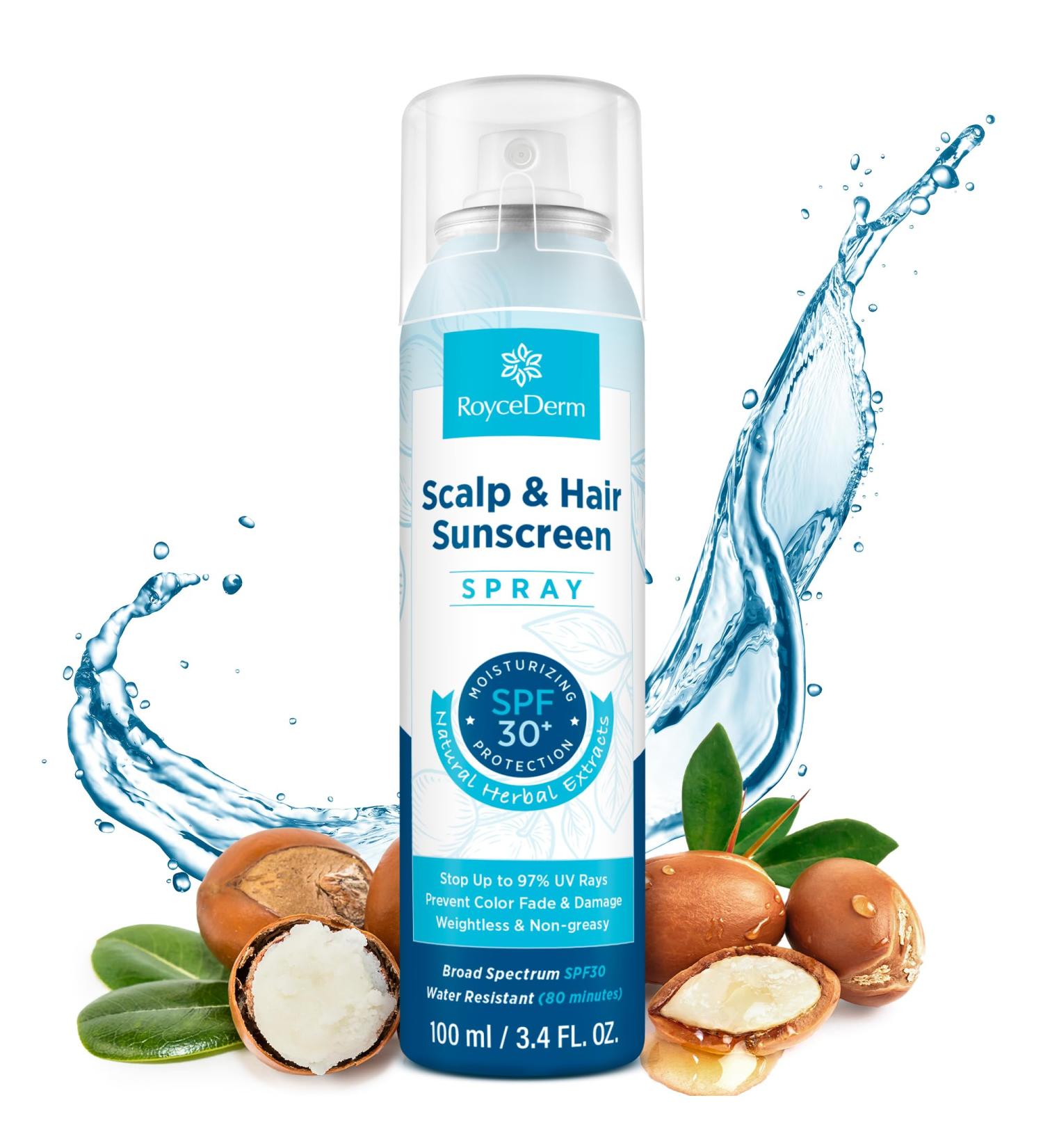 Roycederm Scalp Sun Spray: Protect Scalp and Hair Fading - Non-Greasy Formula with Vitamin E - Suitable for Face and Body Beach Essentials 100 mL - Buy Online on GoSupps.com