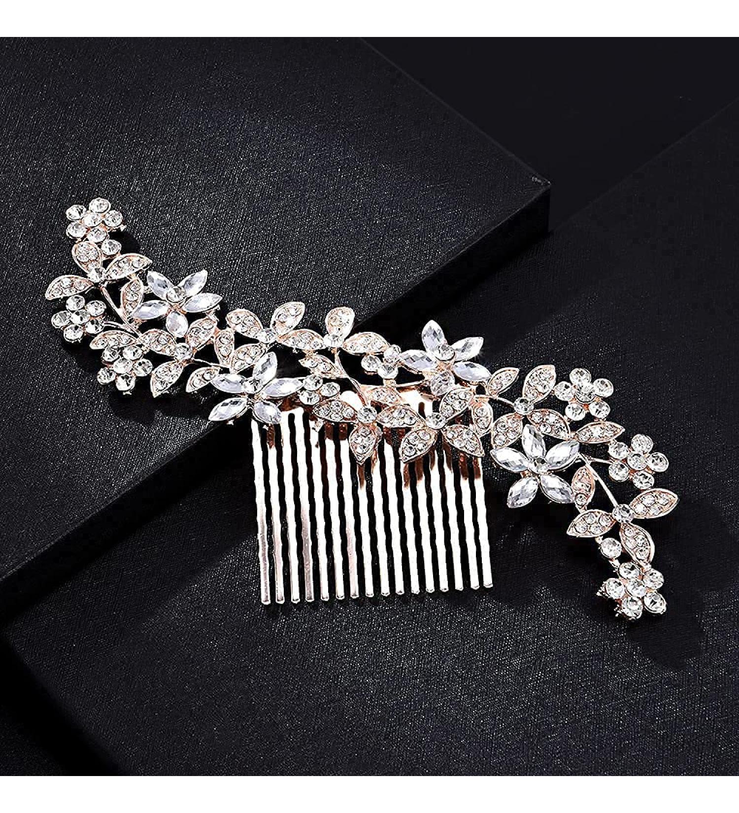 Bride hair comb Bridal Hair Piece Flower Wedding Hair Comb Slides Silver Crystal Bride Headpiece Sparkly Bridal Hair Accessories for Women and Girls - Buy Online on GoSupps.com