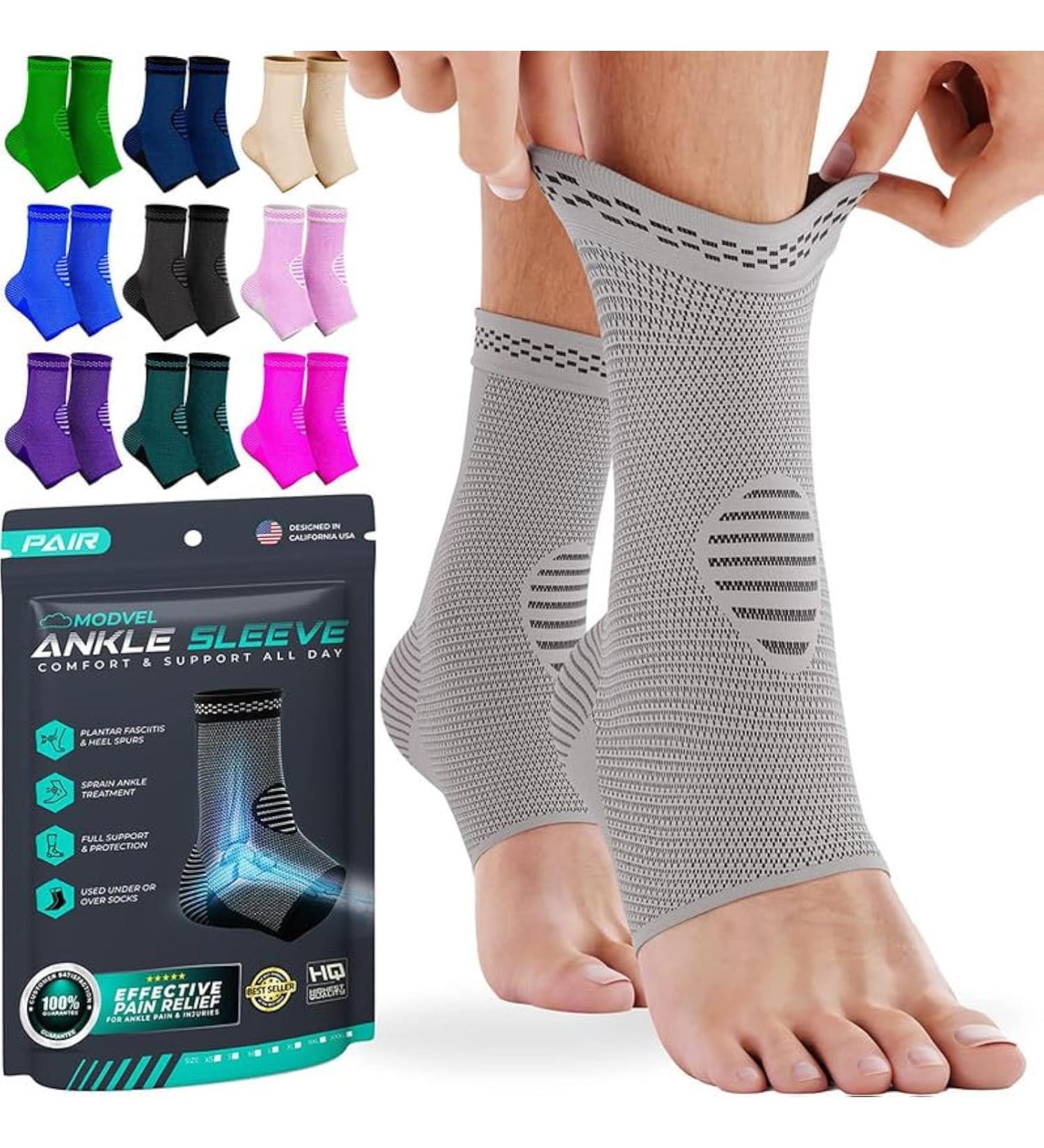 Modvel Foot & Ankle Brace Socks - Compression Sleeve for Sprained Ankle Support Tendonitis & Arthritis Relief | Unisex Large T Light Grey - Buy Online on GoSupps.com