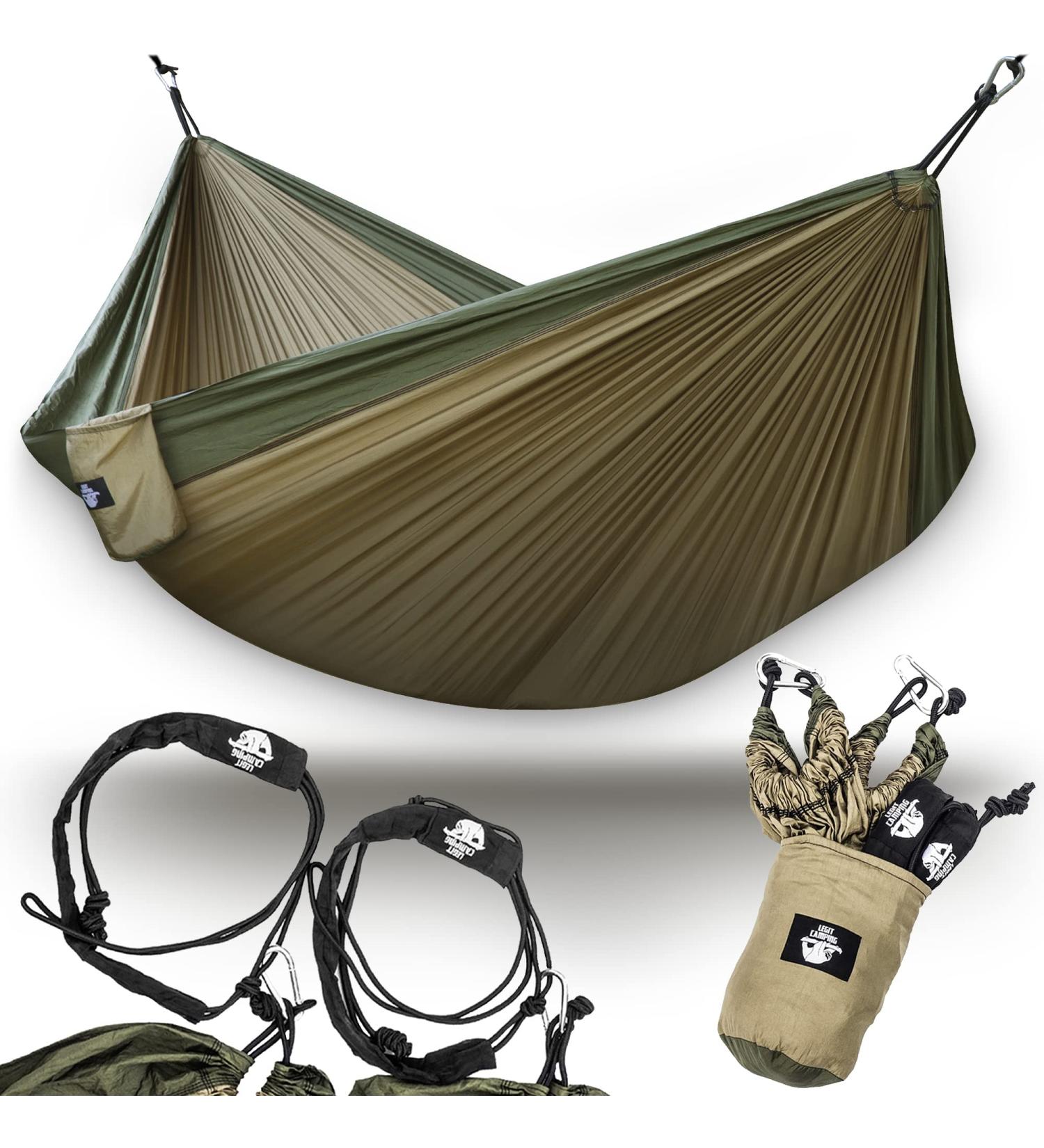 Legit Camping Hammock - 2 Person Double Tree Hammock in Army Green/Khaki - Buy Online on GoSupps.com