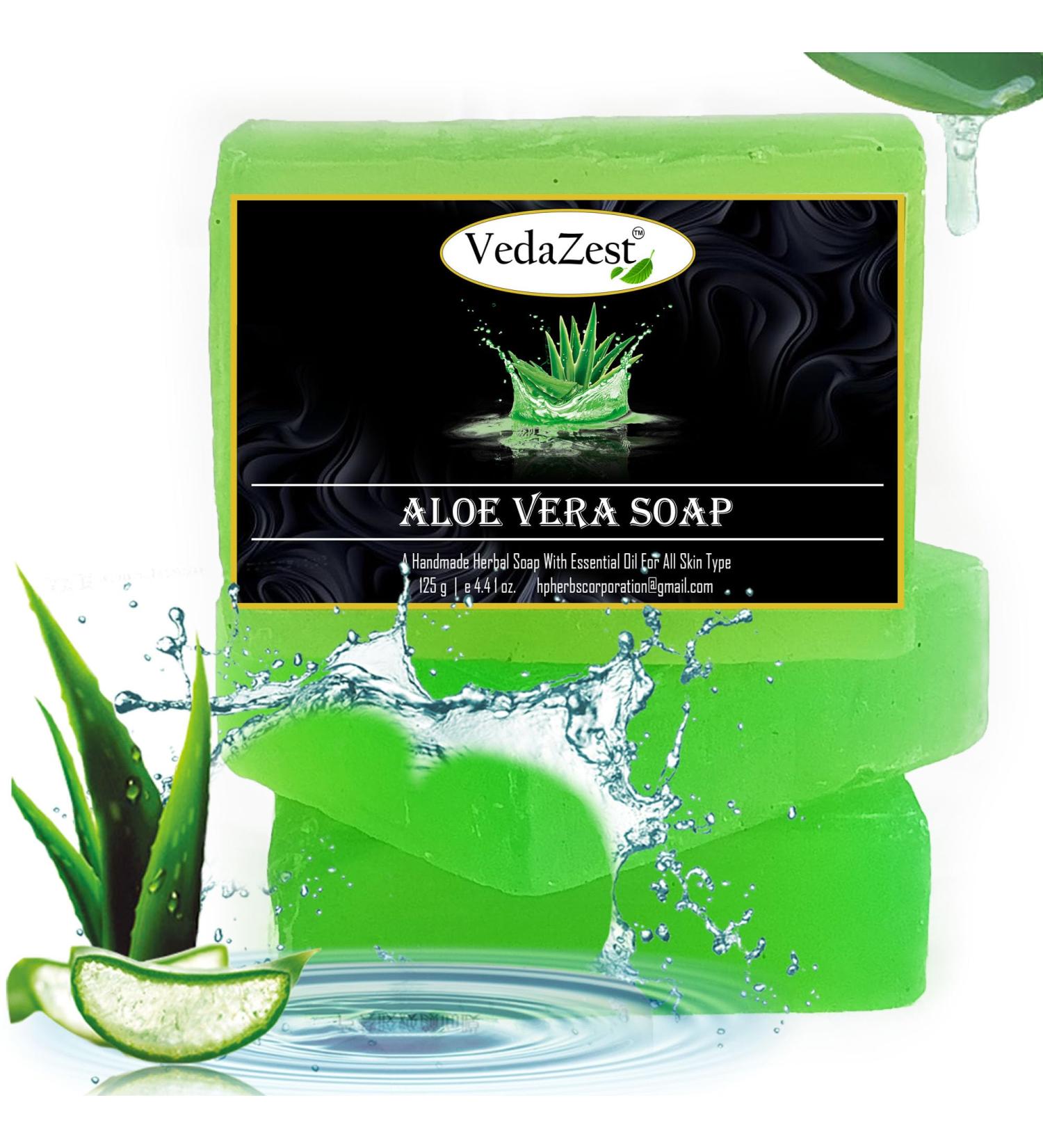 Aloe Vera Handmade Soap Bar Set of 3 - Herbal Bathing Bar for Healthy Skin Natural Essential Oils 125g Each - Ideal for All Skin Types - Buy Online on GoSupps.com