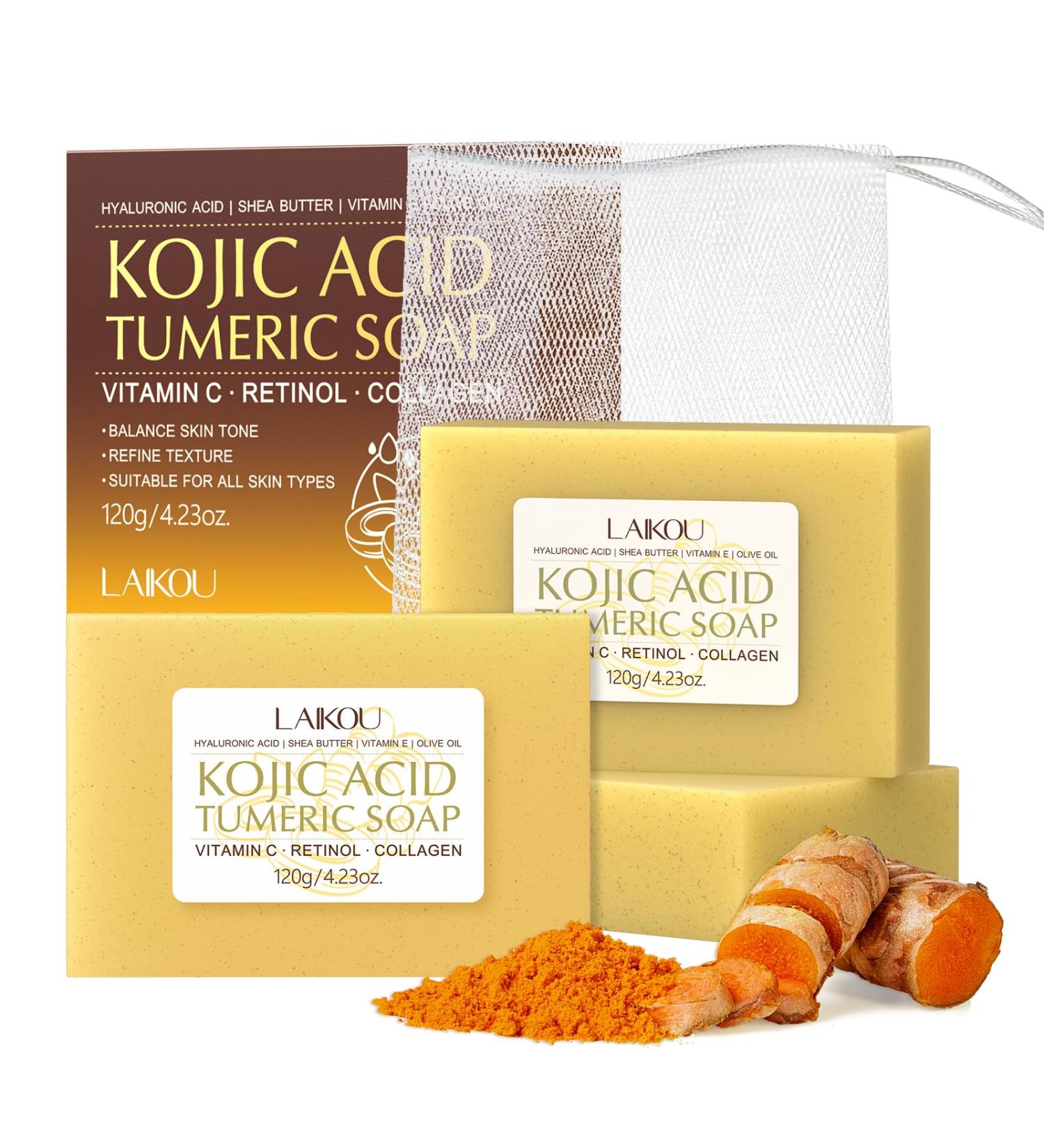  LAIKOU LAIKOU Turmeric Soap Kojic Acid Face and Body 3 Pezzi Ginger Soap 120g for All Skin Types Facial and Body Cleansing - Buy Online on GoSupps.com