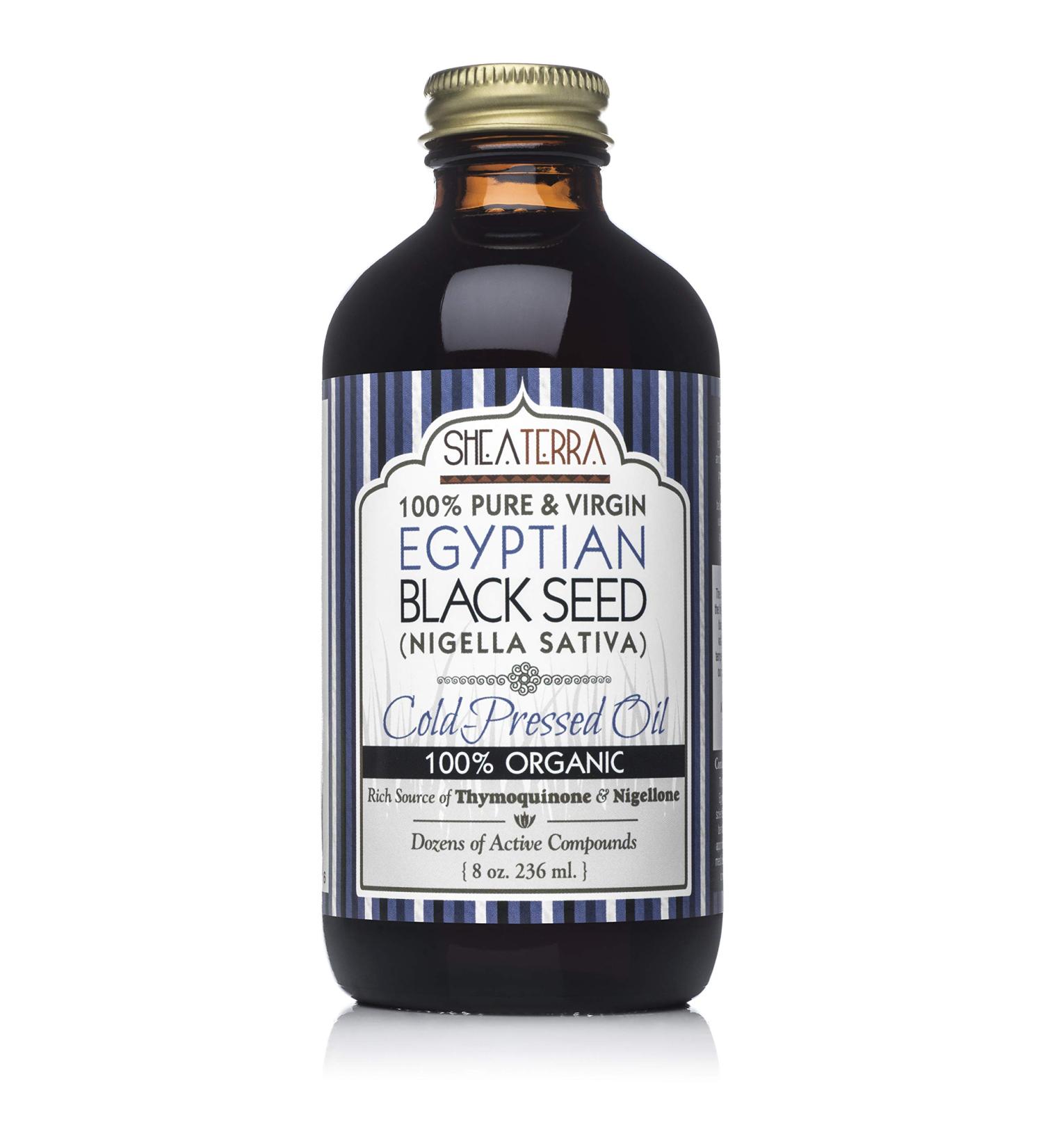 Shea Terra Egyptian Black Seed Cold Pressed Oil - 8 oz | Natural, Organic Oil for Immune Support, Hair Growth, Skin Tone, Dry Skin, Eczema & More - Buy Online on GoSupps.com