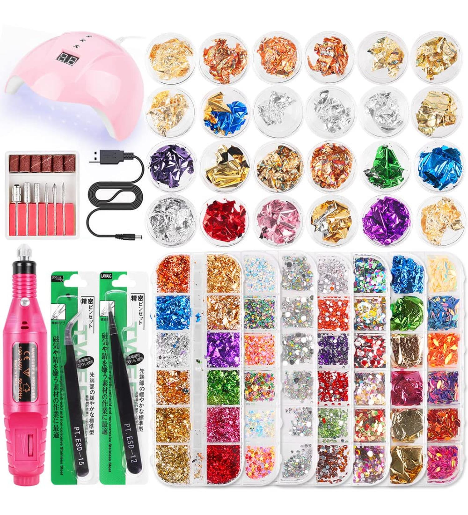Acrylic Nail Kit Electric Nail Drill Set Nail Dryer Lamp Manicure Lamp Nails Rhinestones 3D Nail Art Stud Manicure Decoration with Gems for Nails Art - Buy Online on GoSupps.com