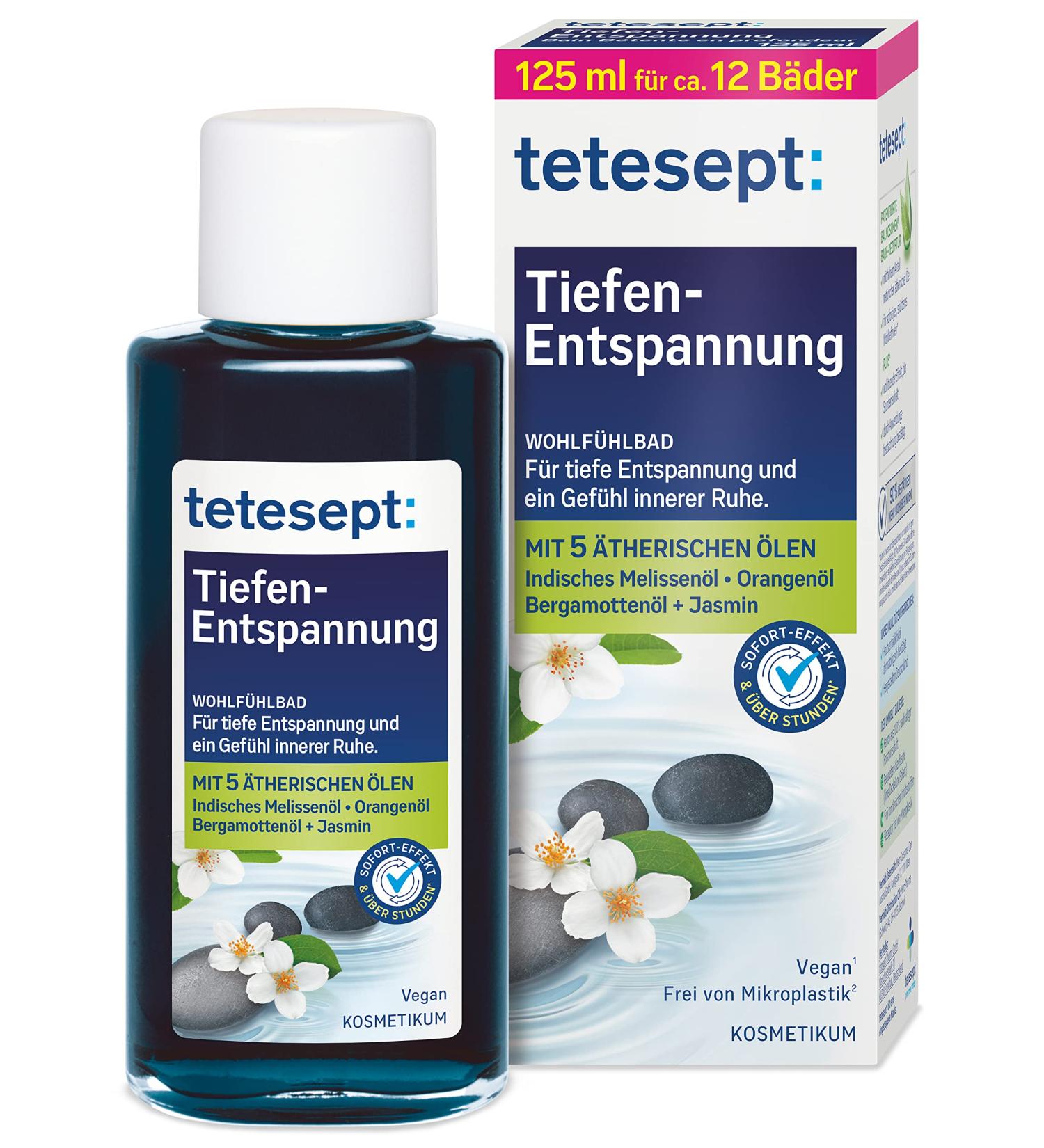 Tetesept Deep Relaxation Bath - 5 Essential Oils for Inner Calm & Well-Being - 125 ml Cosmetic Bath Additive - International Shipping Available - Buy Online on GoSupps.com