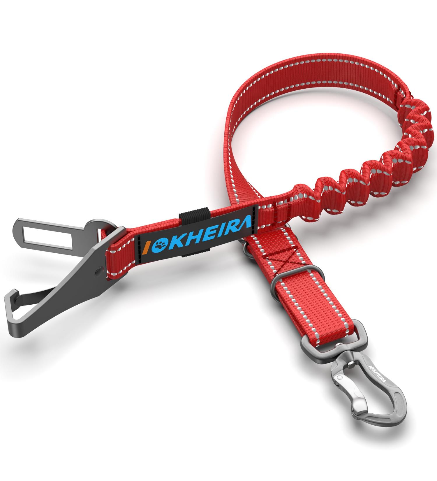 IOKHEIRA Dog Safety Belt | Adjustable Car Seat Belt for Dogs | Universal Fit & Locking Bar in Cherry Red - Buy Online on GoSupps.com