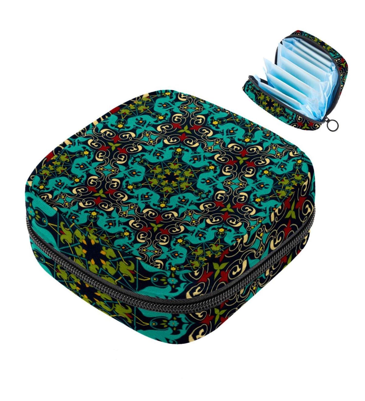 Shop Mandala-Green Menstruation Pad Bag with Zipper | Stylish Women's Napkin & Tampon Bags | Eco-Friendly & Psychedelic Design - Buy Online on GoSupps.com