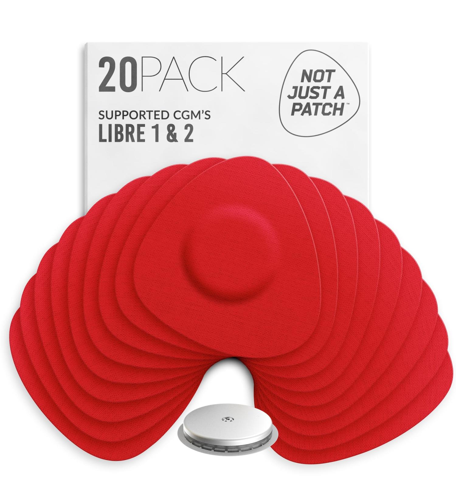 Not Just A Patch CGM Sensor Patches for Freestyle Libre and Medtronic Sensors (20 Pack) - Water Resistant & Durable for 10-14 Days - Pre-Cut Freestyle Libre 2 Sensor Covers in Red - Buy Online on GoSupps.com