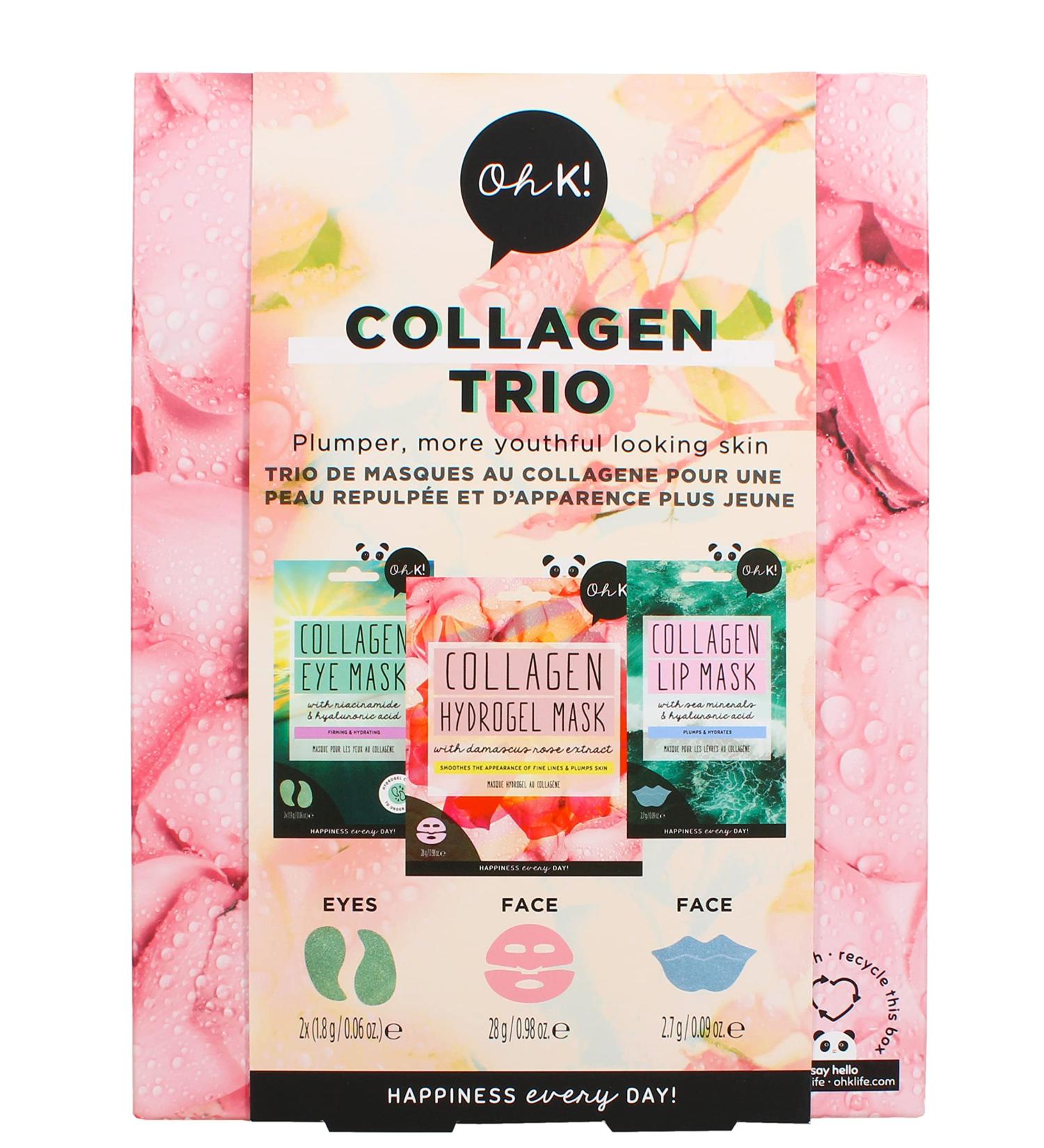 Oh K! Collagen Trio Vegan and Cruelty Free Pamper Gift Set With Face Lip and Eye Masks Smoothing and Anti-Aging for Fine Lines 3 Piece - Buy Online on GoSupps.com