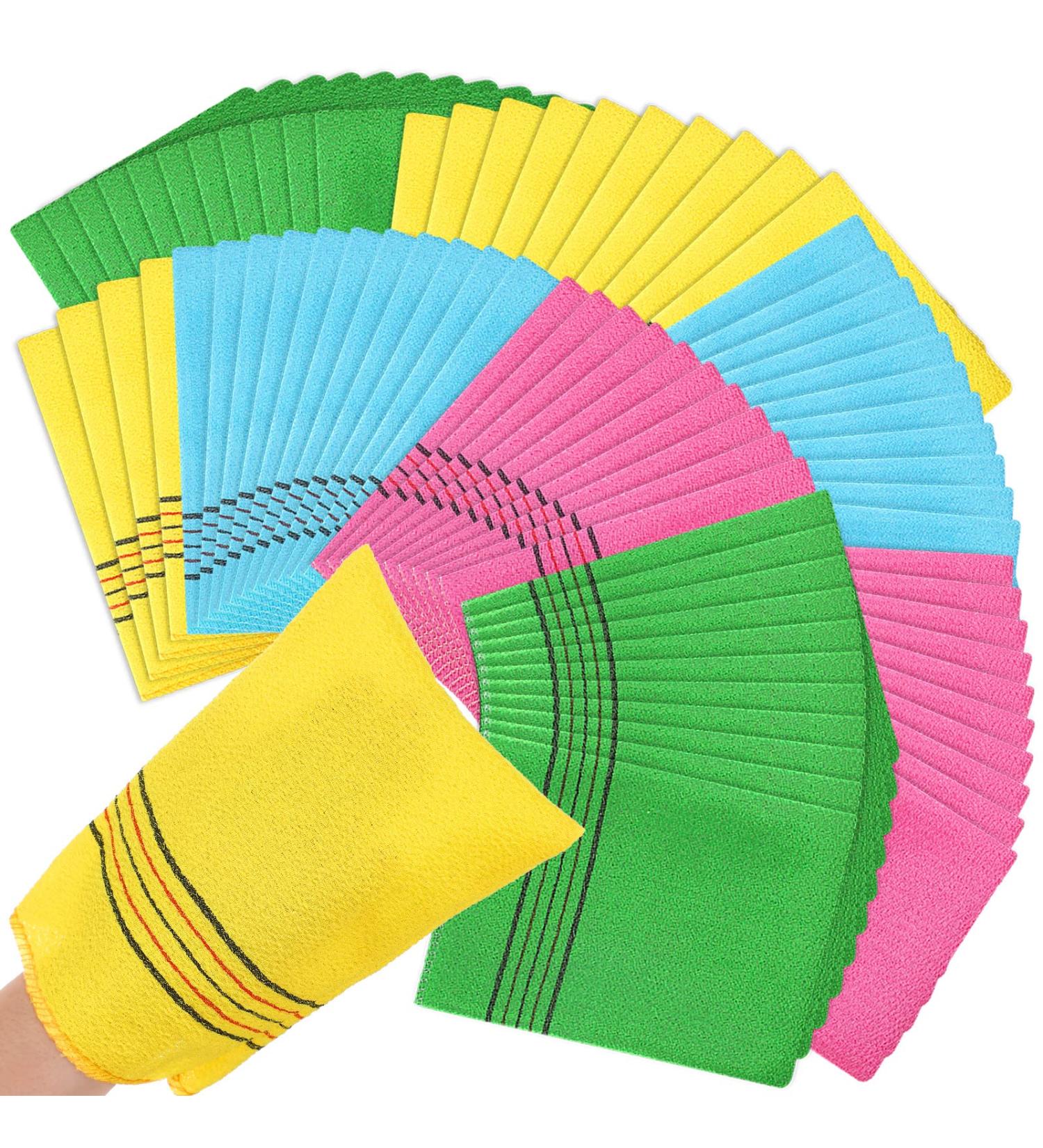 100 Pcs Korean Exfoliating Washcloth Mitt - Asian Body Scrubber for Shower - Bath Towels for Dead Skin - 4 Colors - Buy Online on GoSupps.com
