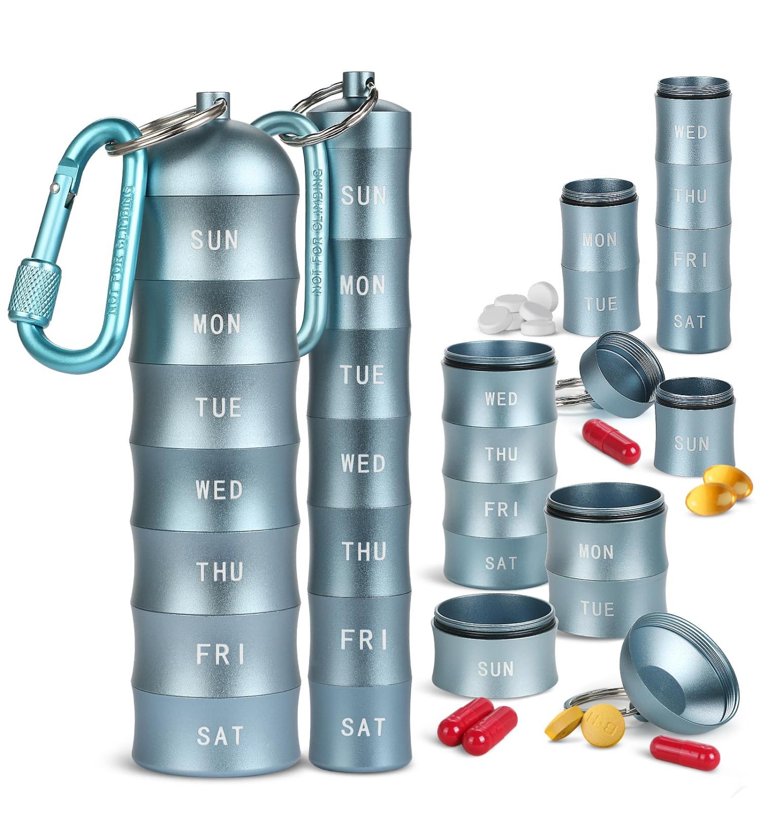 Buy 2 Pieces Aluminium Portable Organiser Set - 7 Tier Waterproof Pill Box for 14 Days - Moisture Resistant & Space-Saving Storage - Buy Online on GoSupps.com