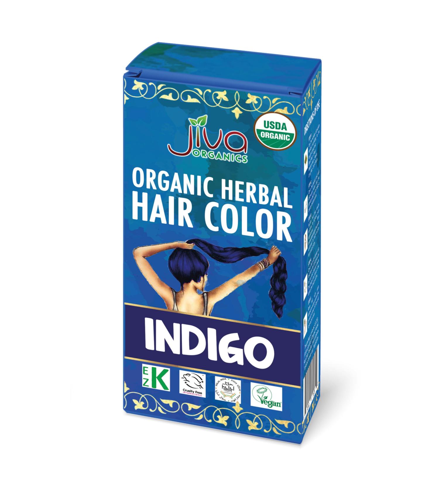 Jiva Organic Indigo Powder for Hair Color - 100% Pure Vegan & Kosher - Chemical-Free Herbal Hair Dye (3.5 Oz - Buy Online on GoSupps.com