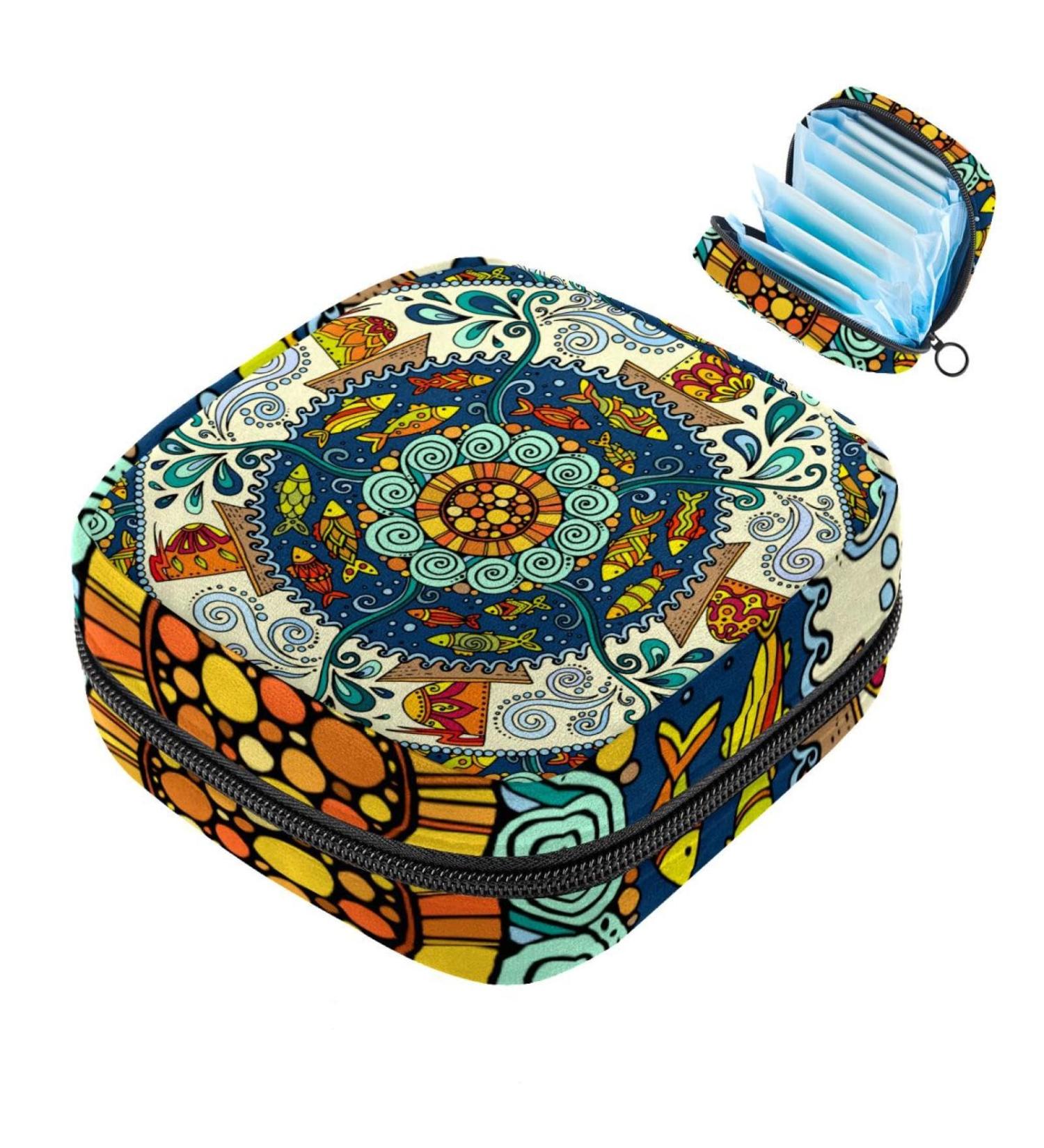 Indian Mandala Flower Storage Bags for Women | Portable Menstrual Pad Holder & Bandage Storage | Psychedelic Pattern for Tampons & Panty Liners - Buy Online on GoSupps.com