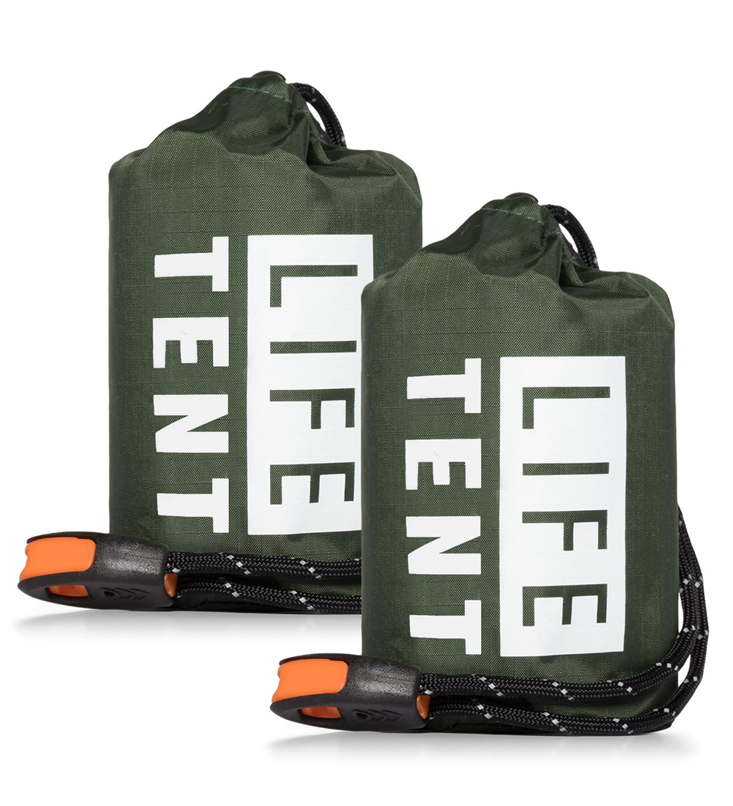 Go Time Gear Life Tent 2 Person Emergency Survival Shelter - Includes Whistle & Paracord - Green (2 Pack) - Buy Online on GoSupps.com