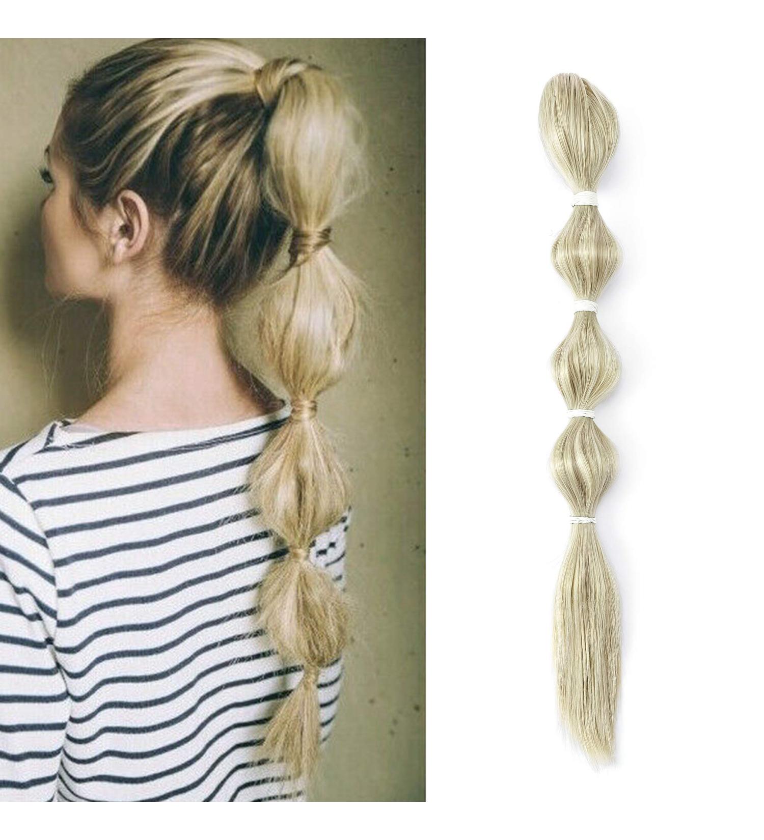 Lantern Bubble Fishtail Braids Cute Ponytail Extensions Natural Fluffy Synthetic Jaw Claw Clip on Pony Tail Hairpiece Fake Hair Extension 18 inch Ash Blonde mix Bleach Blonde - Buy Online on GoSupps.com