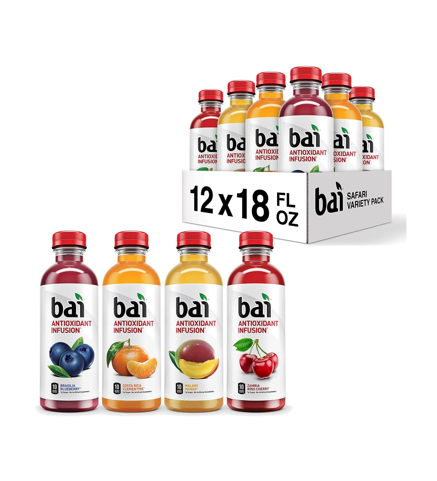 Bai Flavored Water Safari Variety Pack - 12 Count, 18 Fl Oz Bottles - Antioxidant Infused Drinks - Brasilia Blueberry, Costa Rica Clementine, Malawi Mango, Zambia Bing Cherry - Buy Online on GoSupps.com