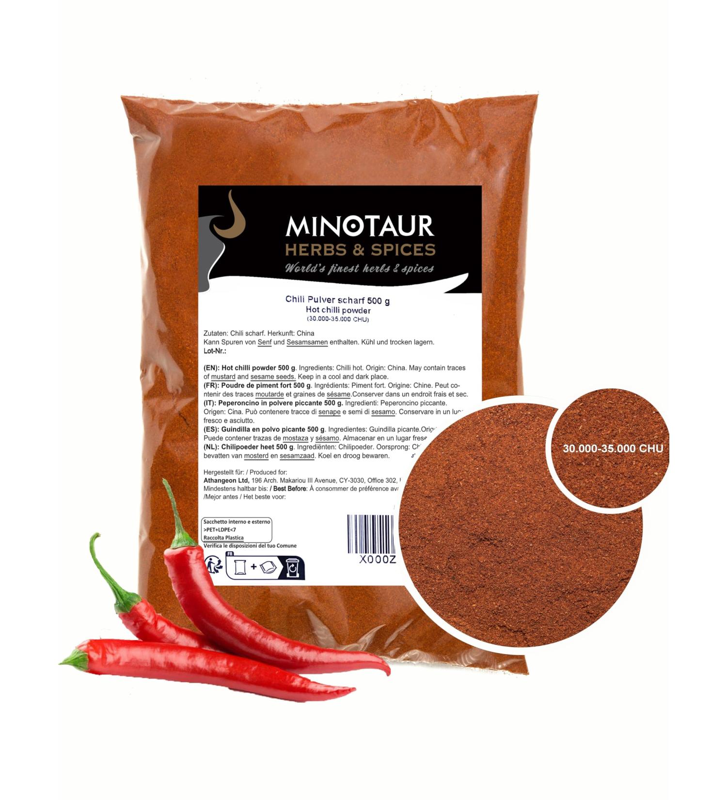 Minotaur Spices Chilipulver - Fruity Spicy Chili Powder (1kg) | Finest Ground Dried Chili Peppers for International Shipping - Buy Online on GoSupps.com