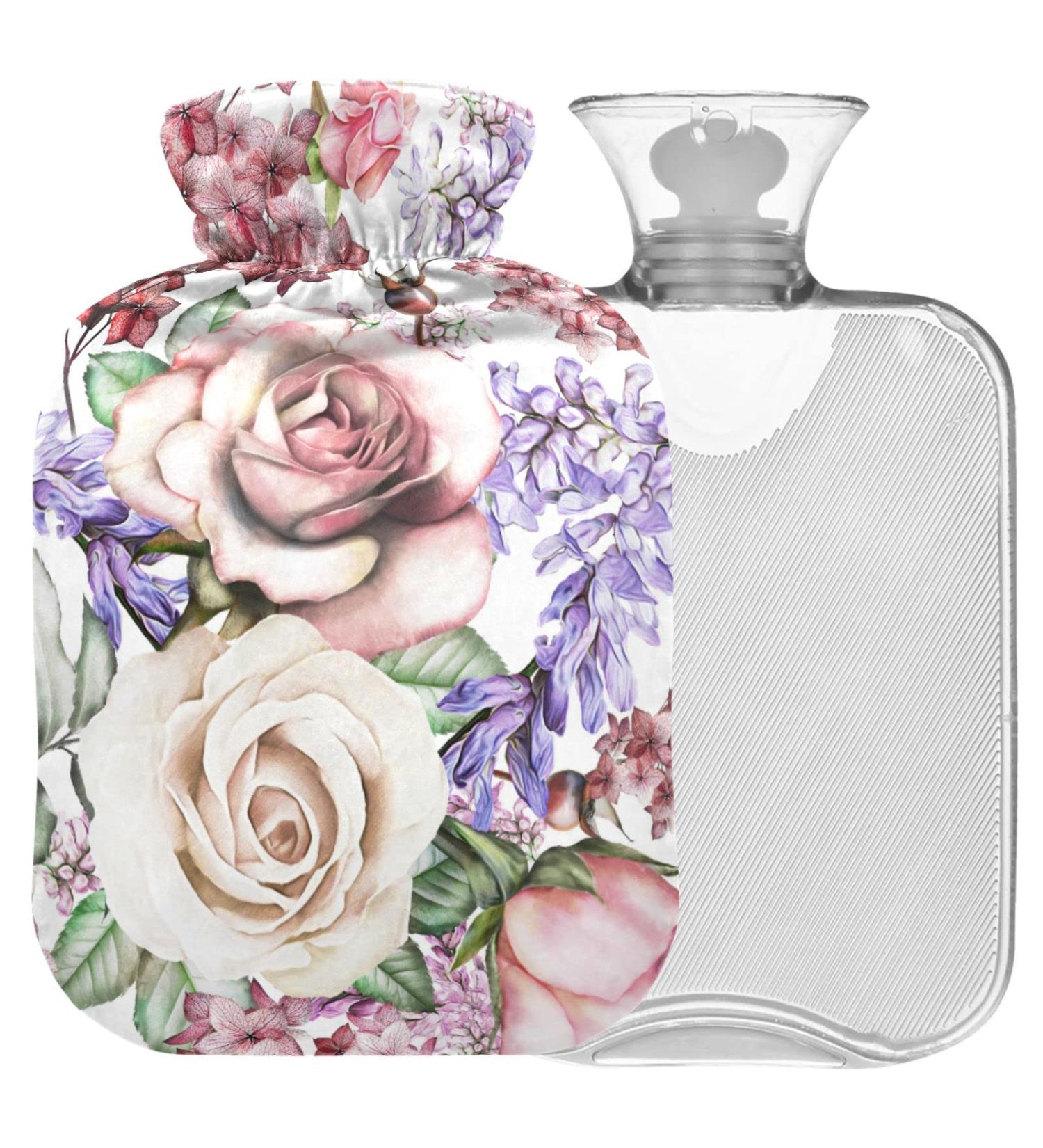 Naanle Hot Water Bottle with Cover - Pink Flowers for Back Pain Relief & Cold Therapy | 1L Transparent Heat Bottle - Buy Online on GoSupps.com