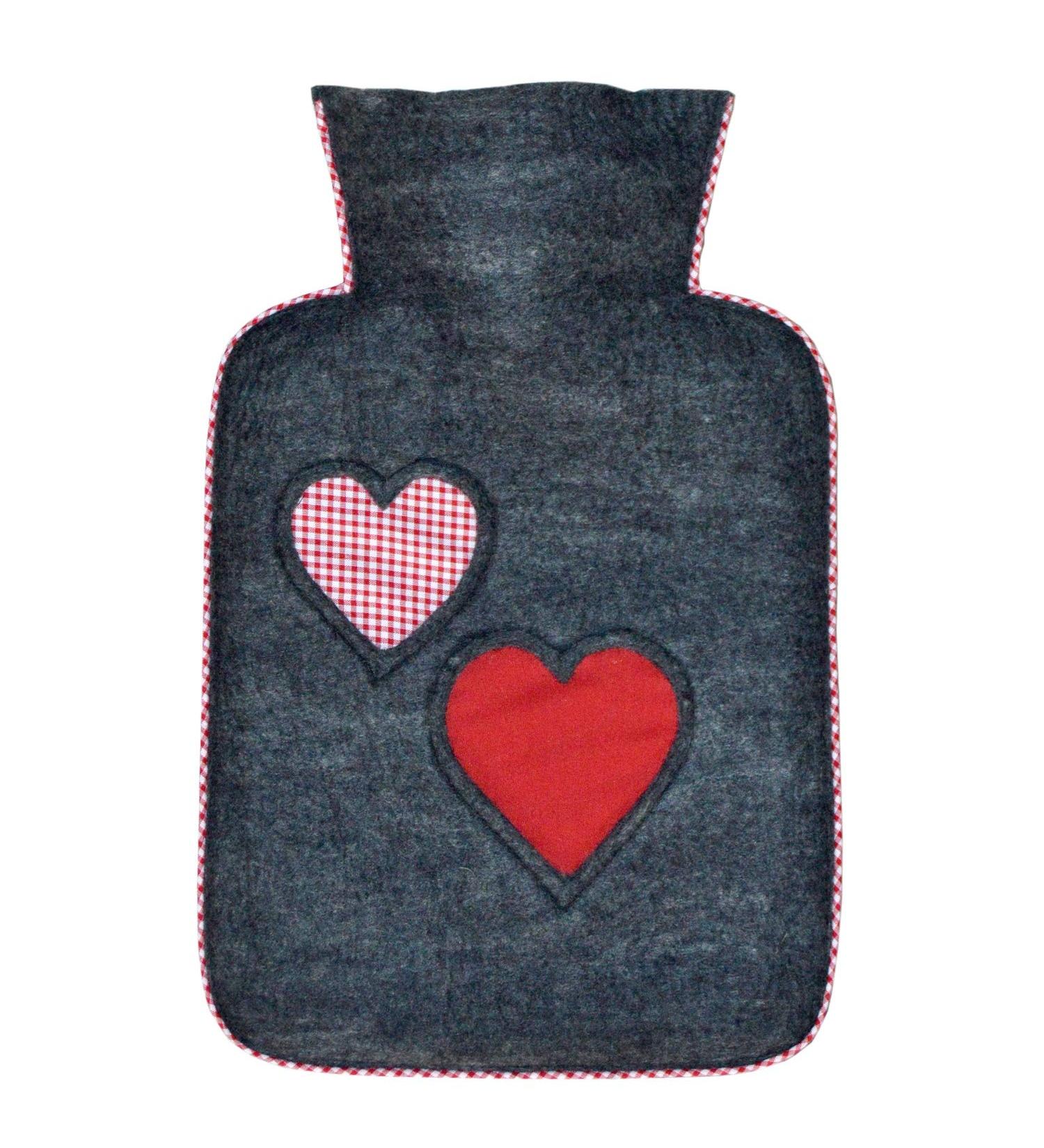 Hugo Frosch Hot Water Bottle Classic 1.8 l with Felt Cover Hearts