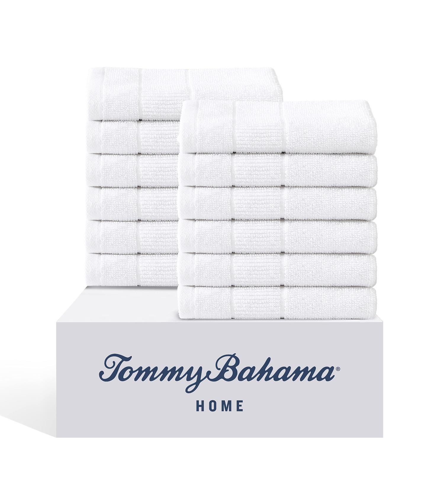 Tommy Bahama Island Retreat White 12pc Washcloths Set - Absorbent & Fade-Resistant Cotton Towels for Fashionable Bathroom Decor - Buy Online on GoSupps.com