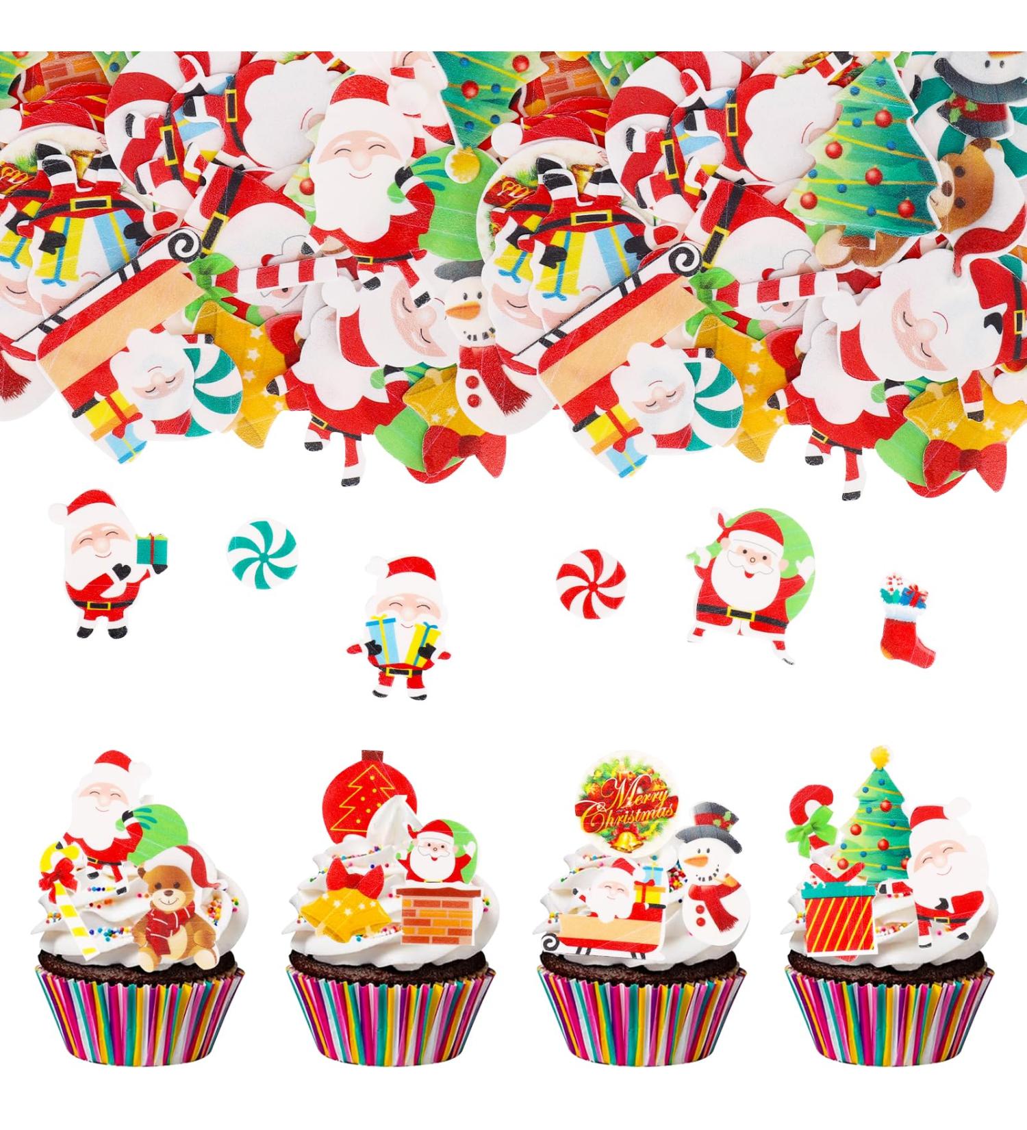 Catelves 60-Piece Christmas Edible Cake Decorations | Cupcake Toppers - Santa Claus Snowman & Christmas Tree - Buy Online on GoSupps.com
