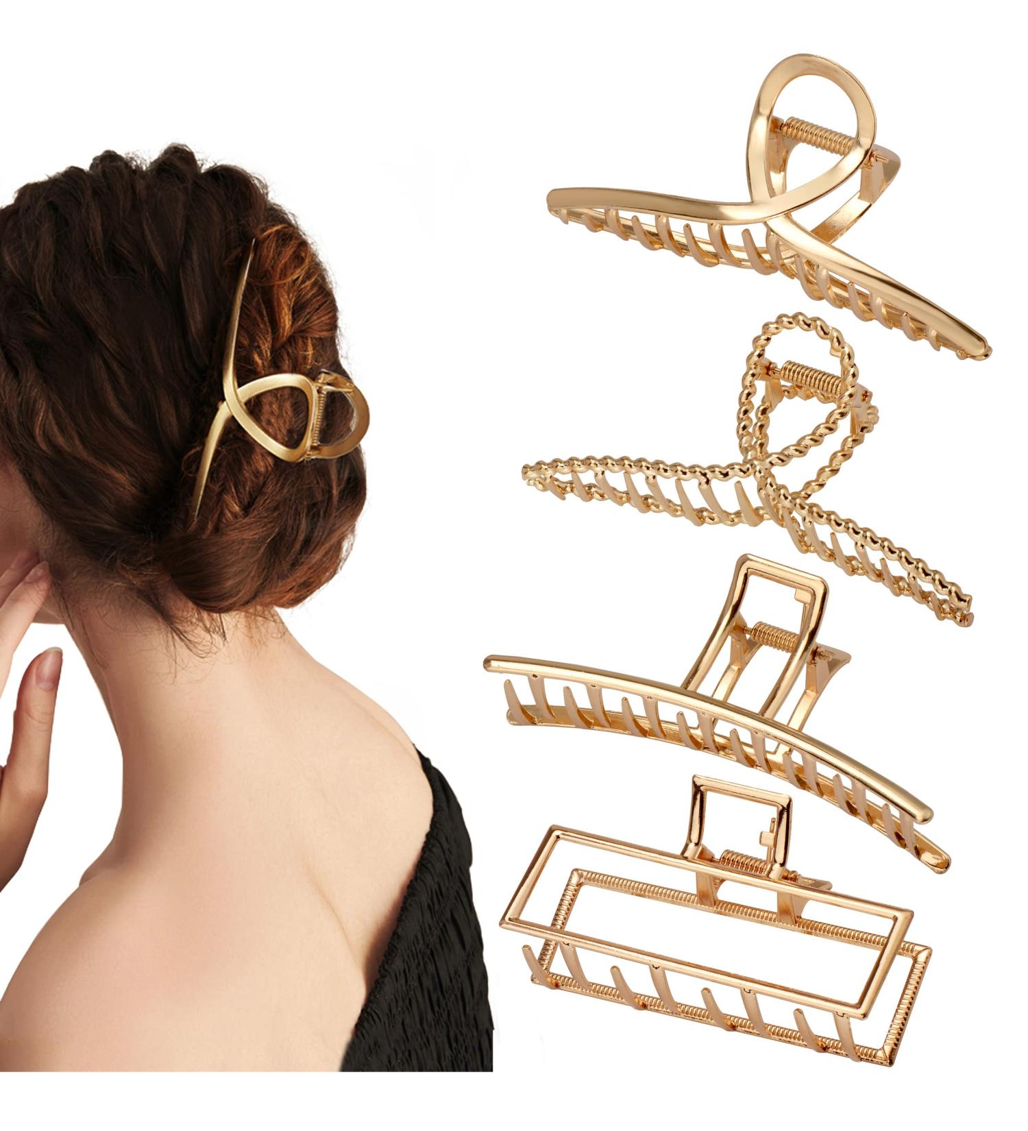 Parcce 4 Pack Large Metal Hair Clips - 4.3 Inch Nonslip Gold Clamps for Curly Hair - Fashion Hair Accessories for Women and Girls - Buy Online on GoSupps.com