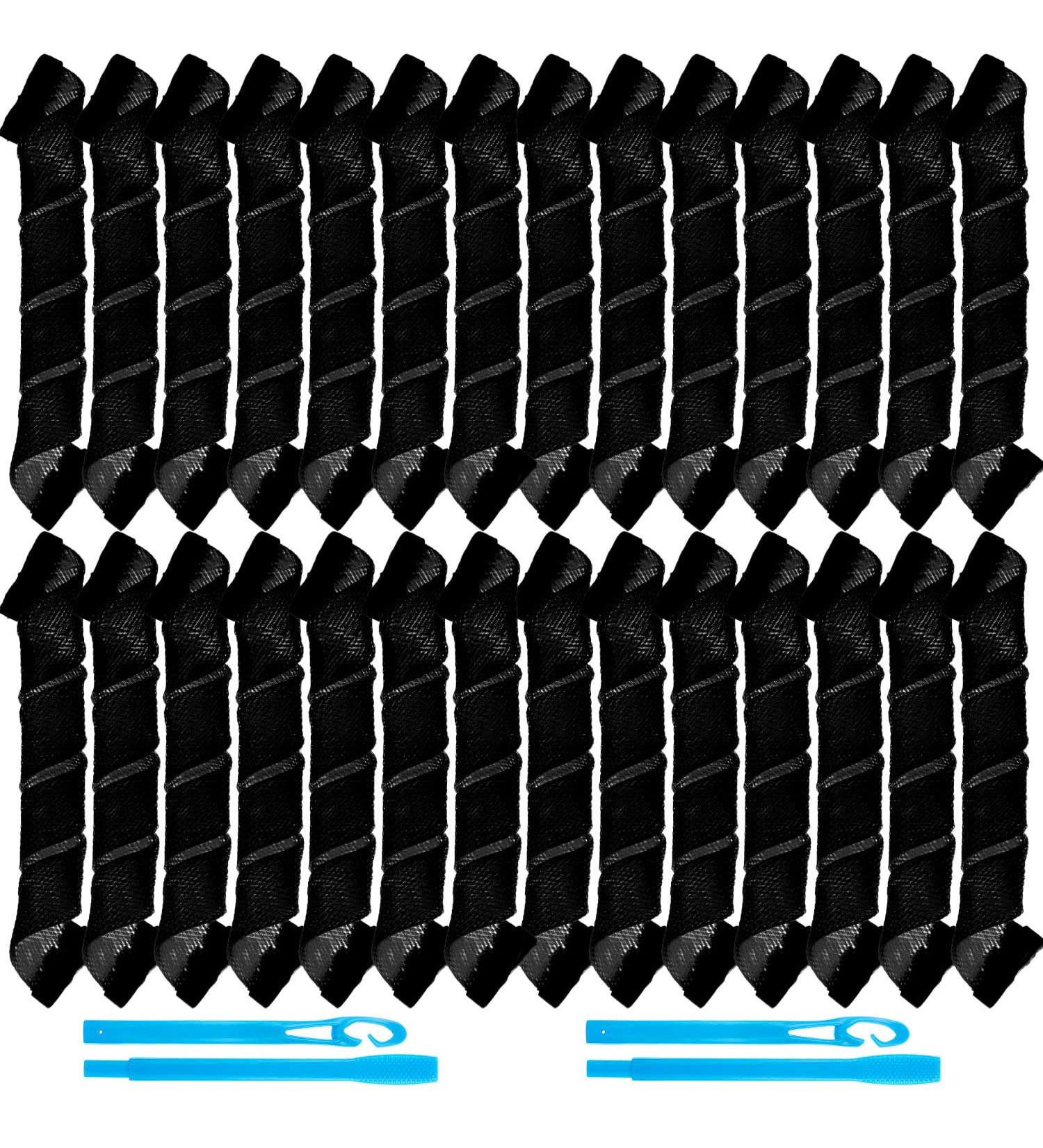 28 Heatless Curlers Styling Kit - No Heat Spiral Curls with 2 Hooks (Black, 30 cm) - Buy Online on GoSupps.com