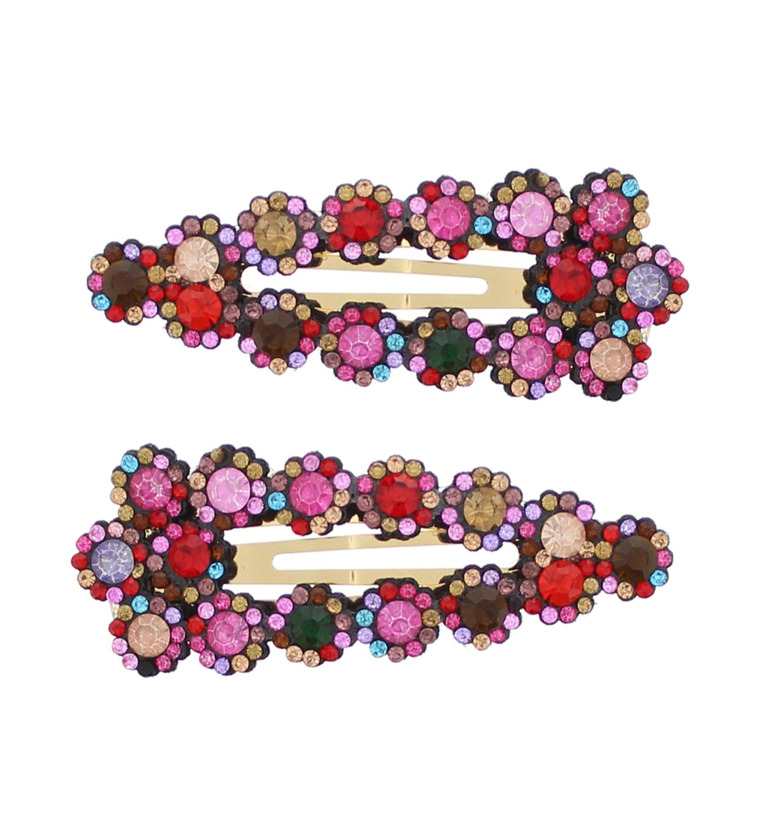 Zac's Alter Ego Pair of 7.5cm Two Tone Colourful Diamante Stone Covered Snap Hair Clips Multicolour Hollow Triangular